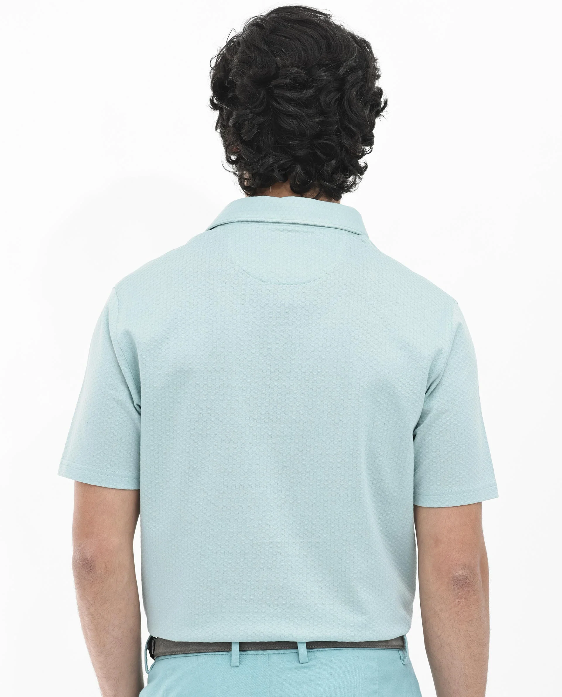 Rare Rabbit Men's Nielson Pastel Turq Cotton Textured Regular Fit Half Sleeve Polo - Image 9