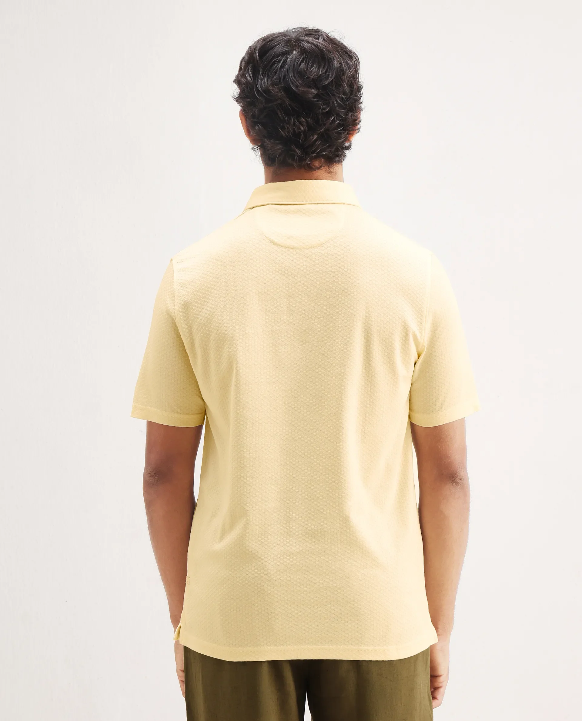 Rare Rabbit Men's Nielson Pastel Yellow Cotton Textured Regular Fit Half Sleeve Polo - Image 7