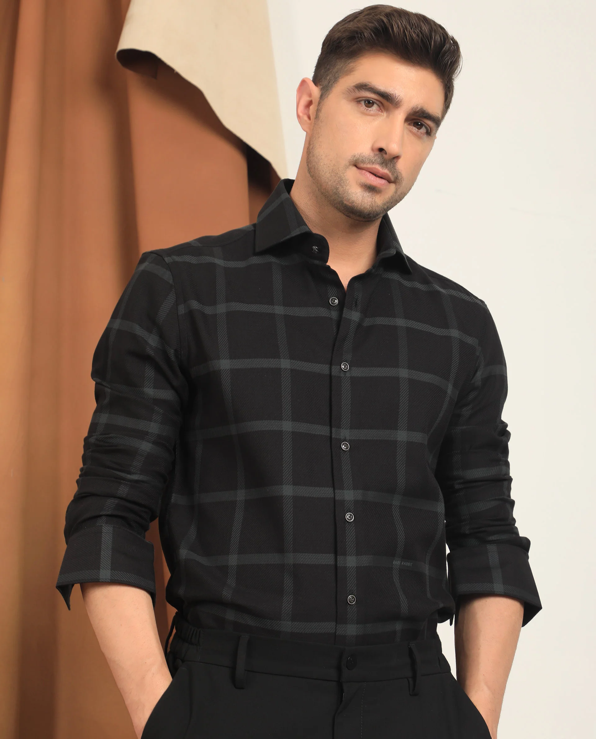 Rare Rabbit Men's Nielson Black Checked Print Regular Fit Full Sleeve Collared Shirt - Image 4