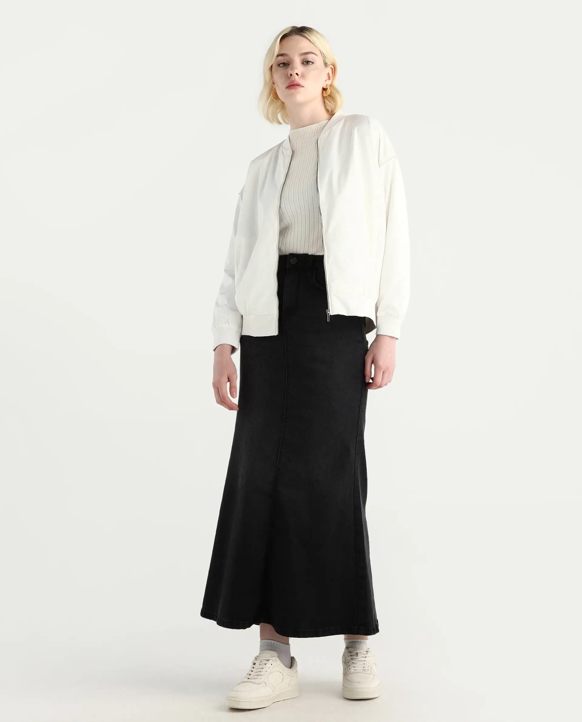 Rareism Women's Nifreen Off White Polyester Rib Collar Boxy Fit Plain Jacket - Image 3