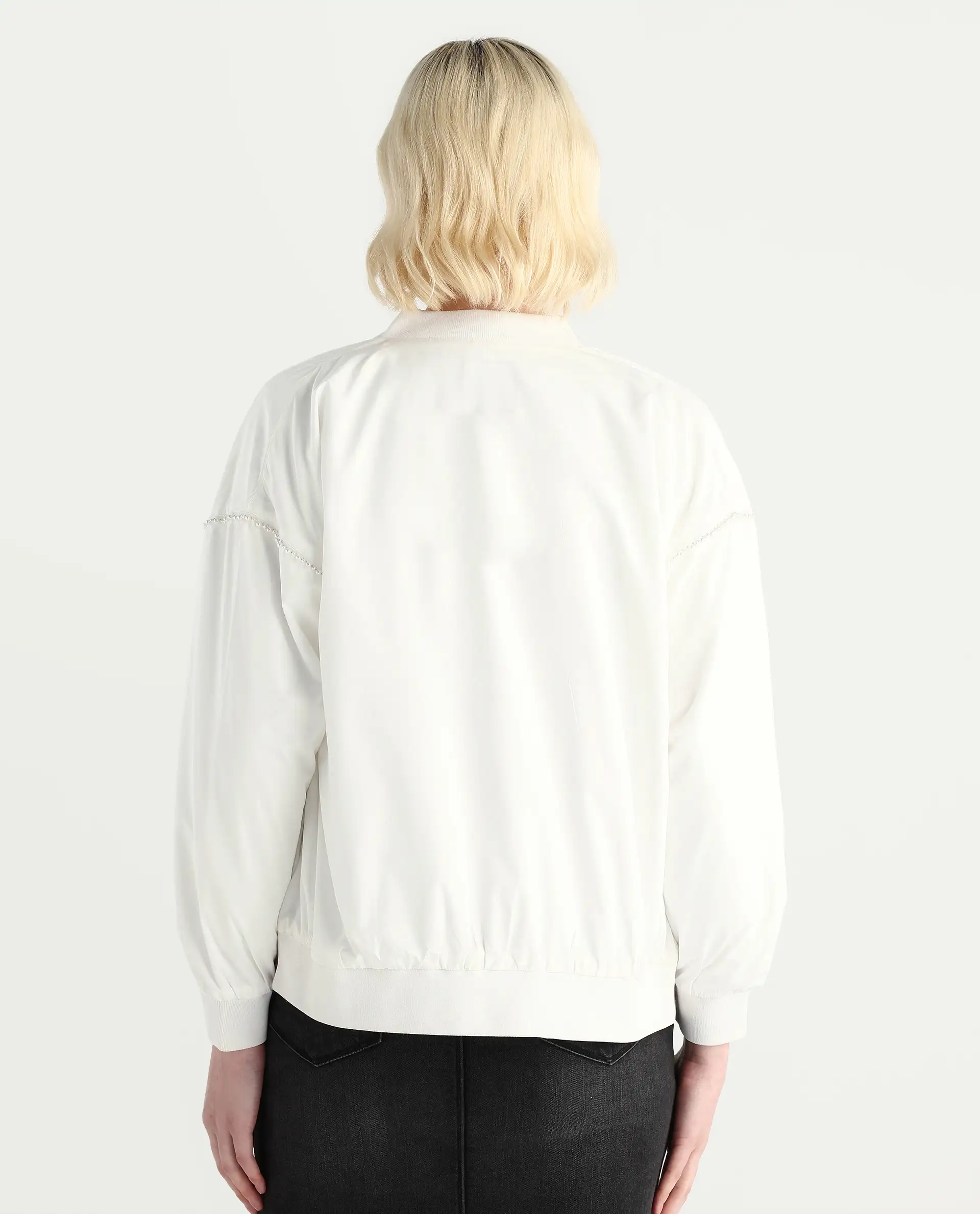 Rareism Women's Nifreen Off White Polyester Rib Collar Boxy Fit Plain Jacket - Image 8