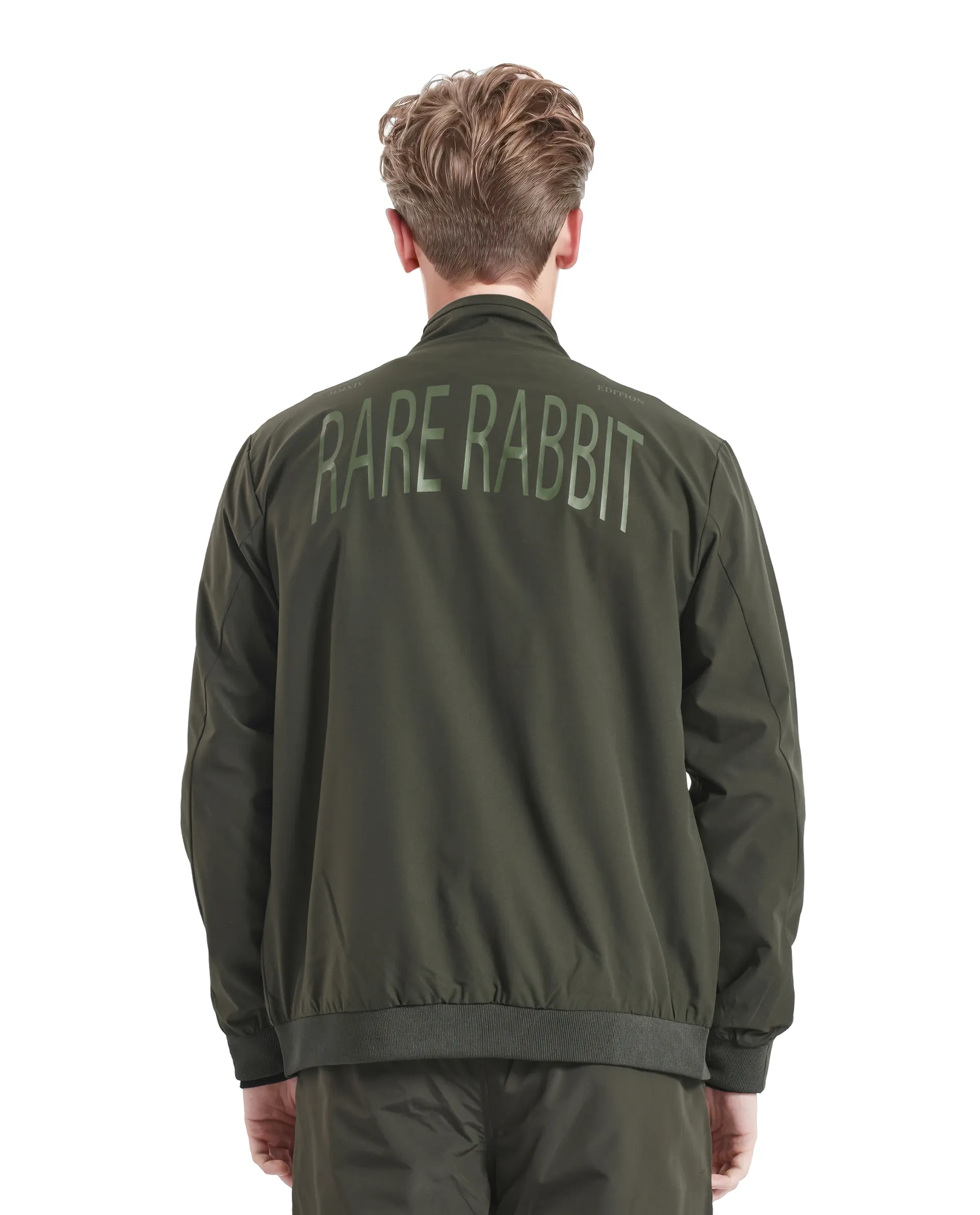 Rare Rabbit Men's Niger Green Polyester Typography Print Relaxed Fit Full Sleeve High Neck Jacket - Image 10
