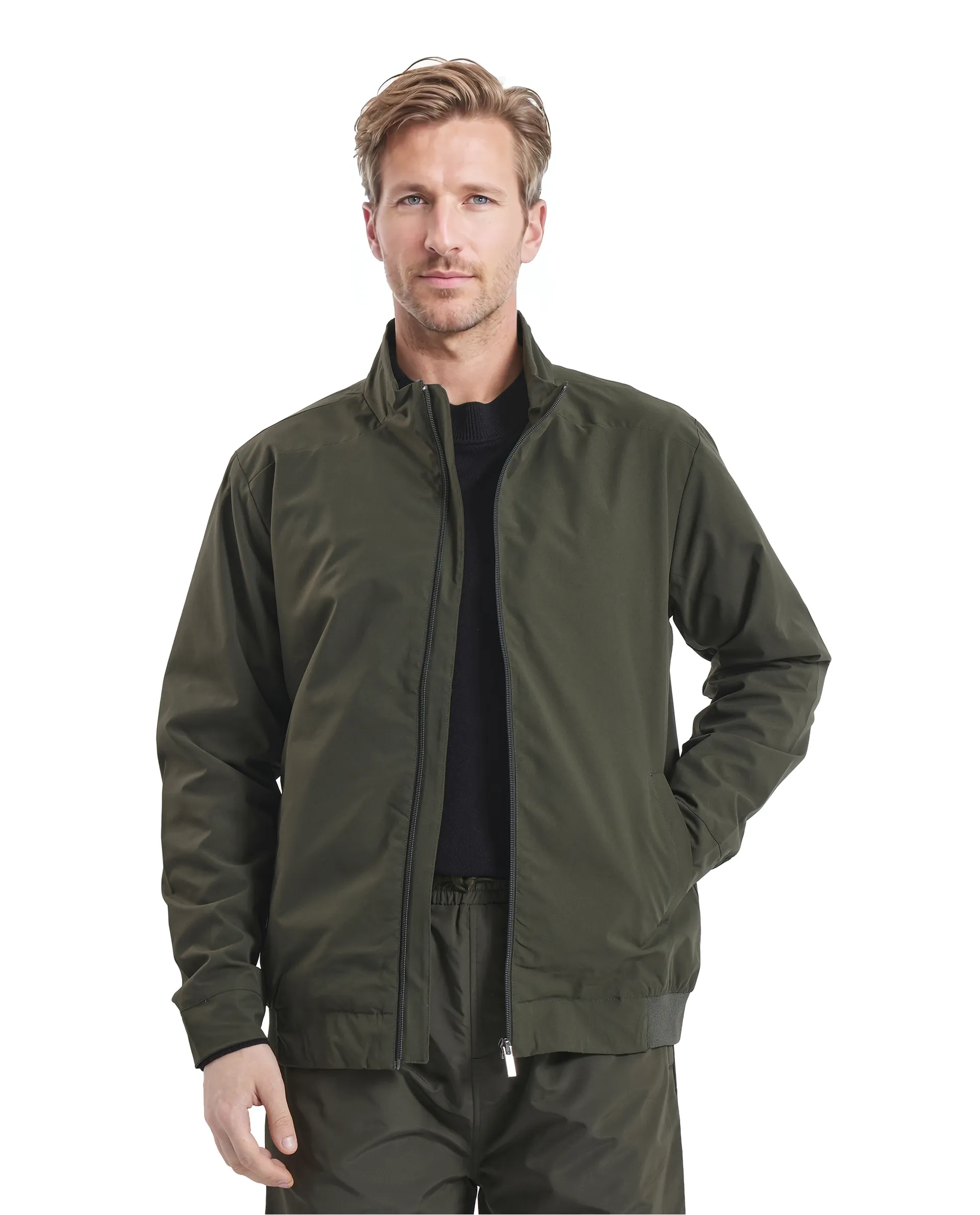 Rare Rabbit Men's Niger Green Polyester Typography Print Relaxed Fit Full Sleeve High Neck Jacket - Image 2