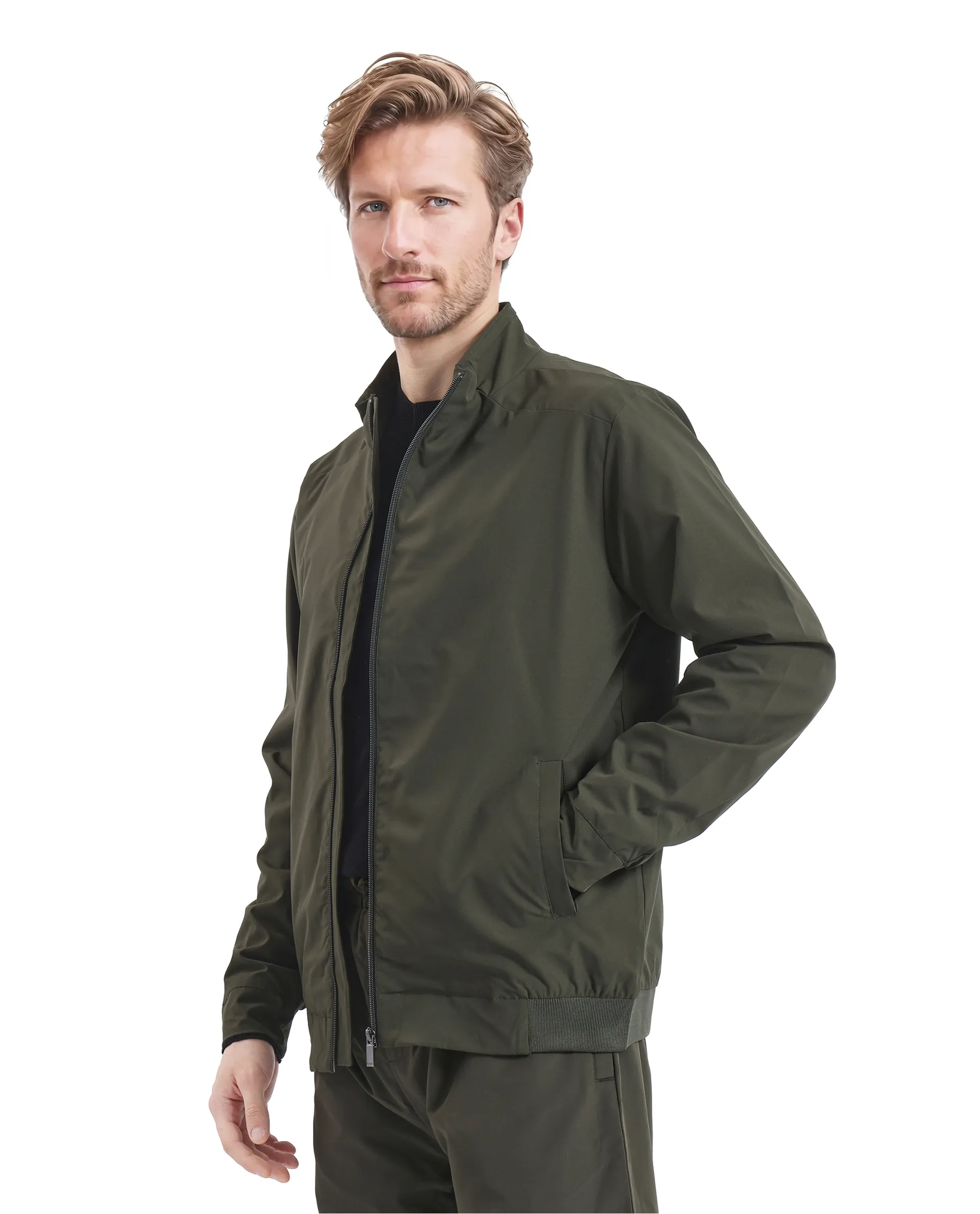 Rare Rabbit Men's Niger Green Polyester Typography Print Relaxed Fit Full Sleeve High Neck Jacket - Image 3