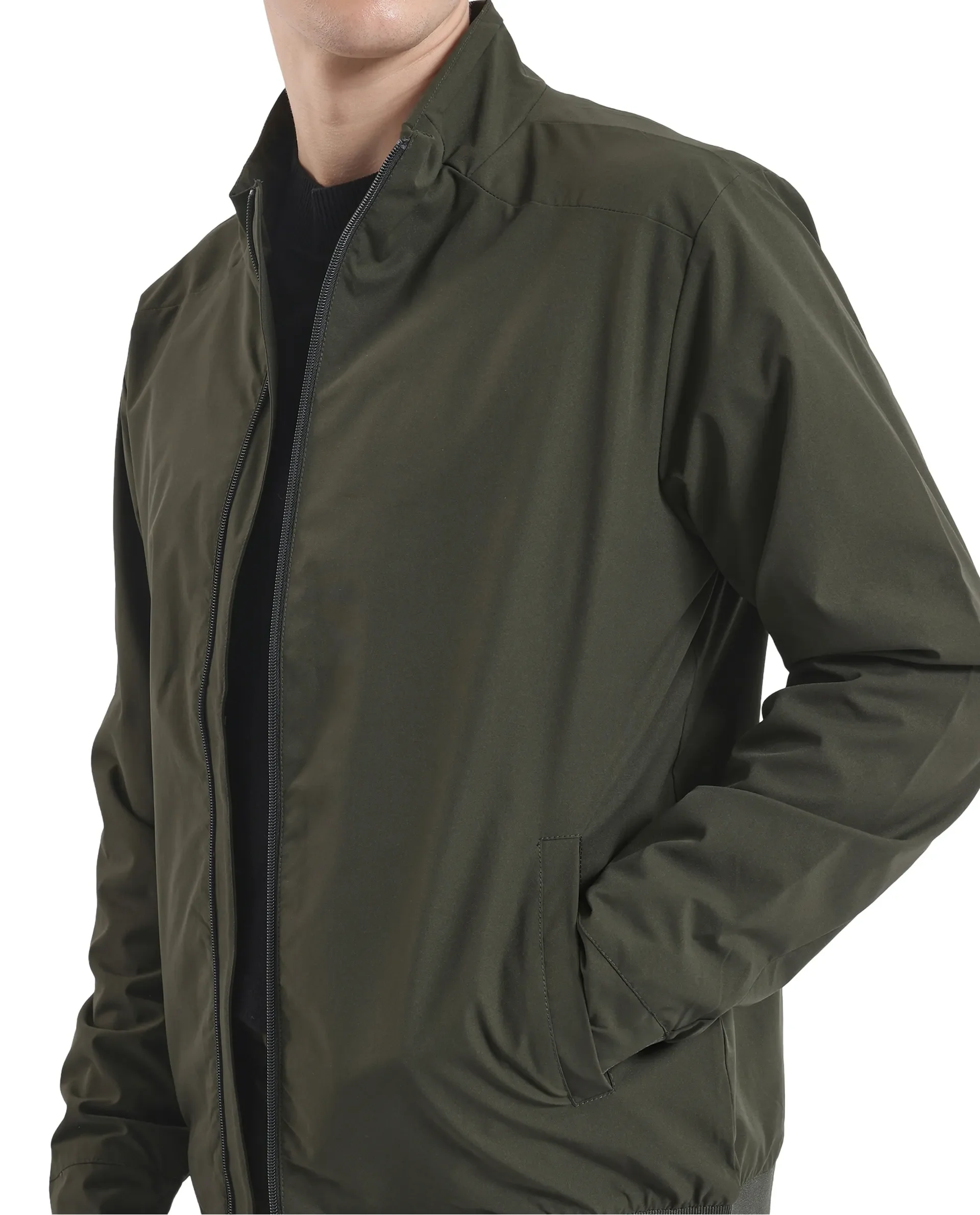 Rare Rabbit Men's Niger Green Polyester Typography Print Relaxed Fit Full Sleeve High Neck Jacket - Image 6