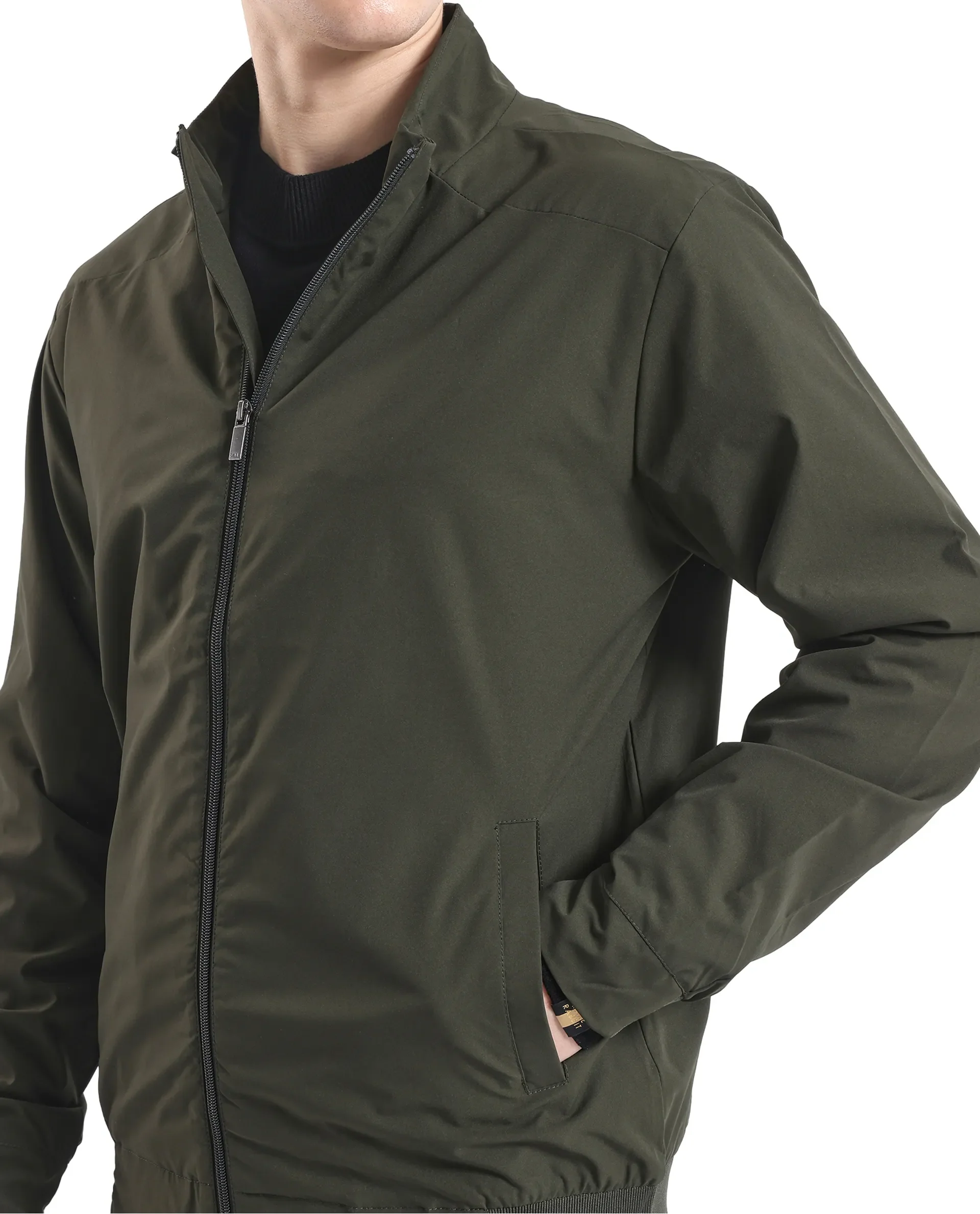 Rare Rabbit Men's Niger Green Polyester Typography Print Relaxed Fit Full Sleeve High Neck Jacket - Image 8