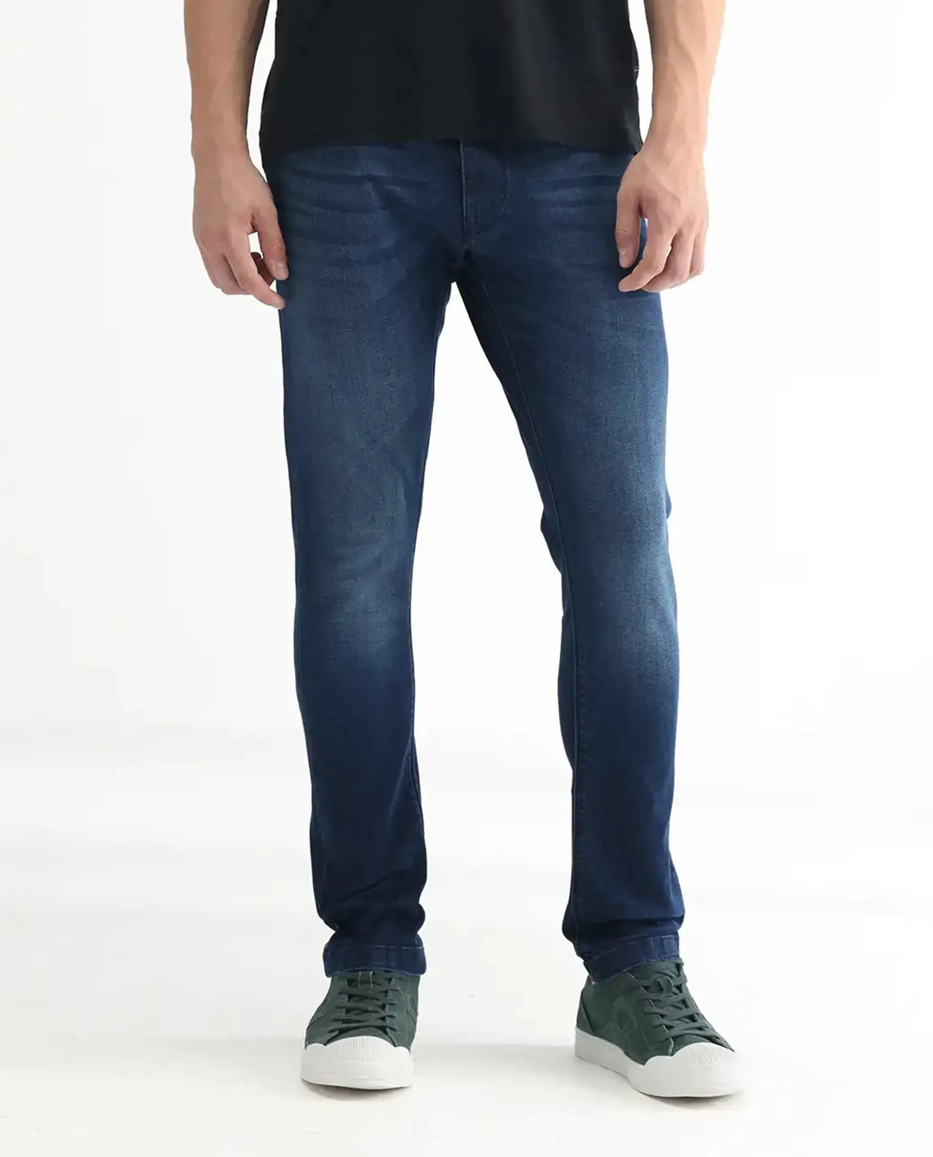 Rare Rabbit Men's Night Blue Cotton Plain Hawk Slim Fit Jeans - Image 10