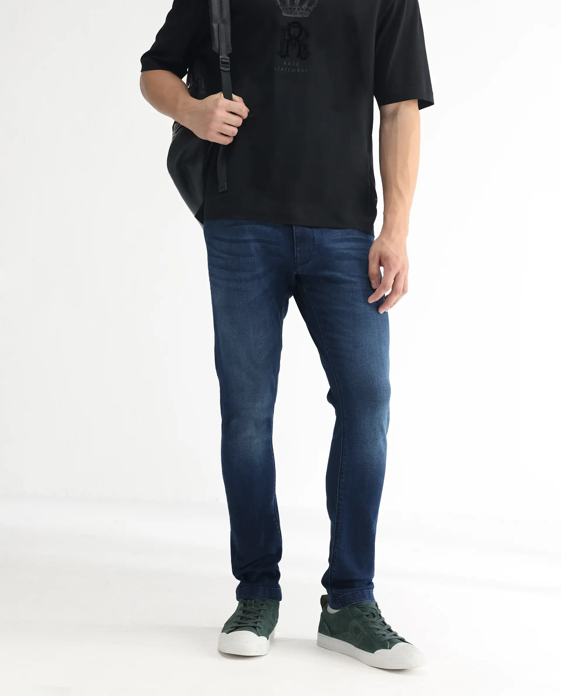 Rare Rabbit Men's Night Blue Cotton Plain Hawk Slim Fit Jeans - Image 2