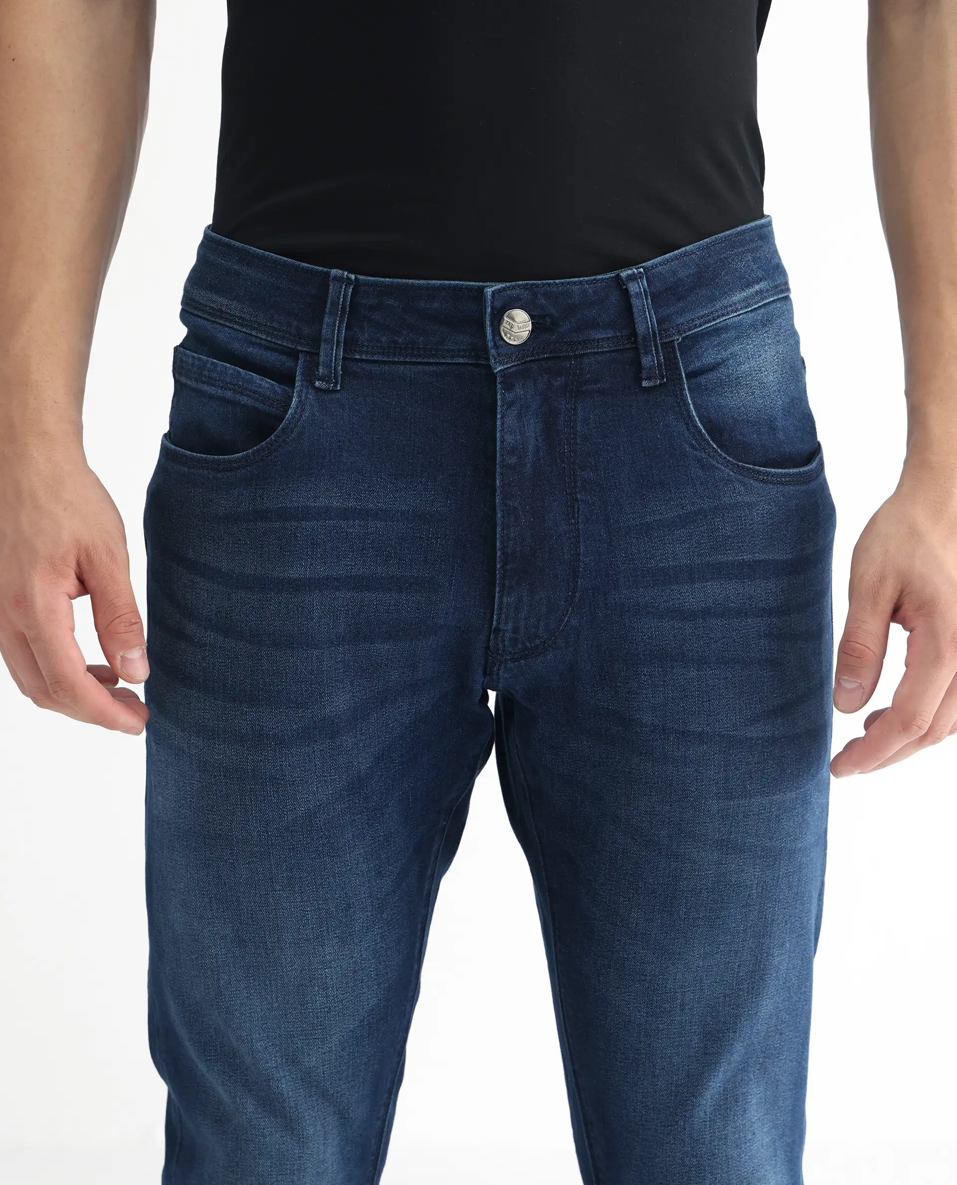 Rare Rabbit Men's Night Blue Cotton Plain Hawk Slim Fit Jeans - Image 3