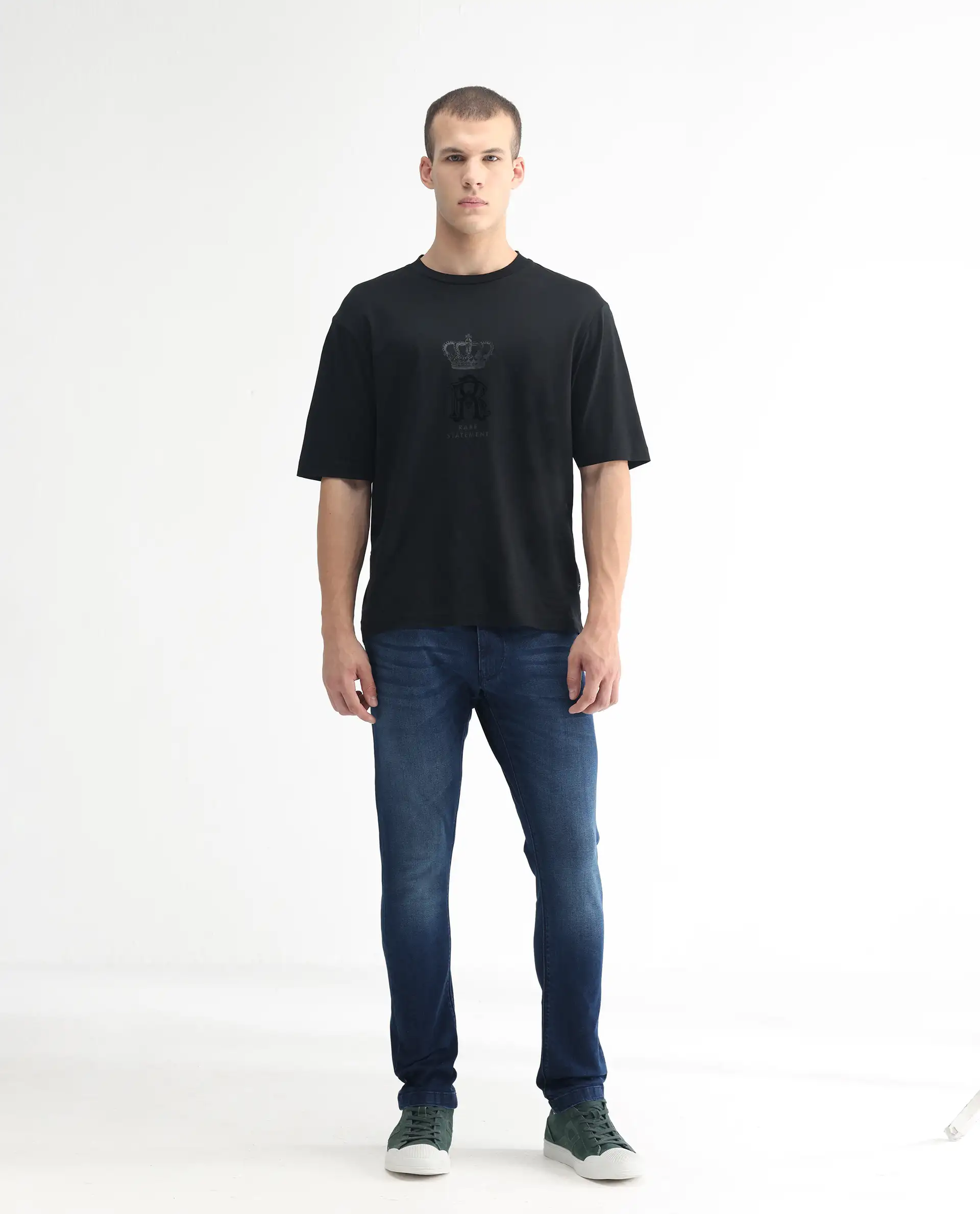 Rare Rabbit Men's Night Blue Cotton Plain Hawk Slim Fit Jeans - Image 4