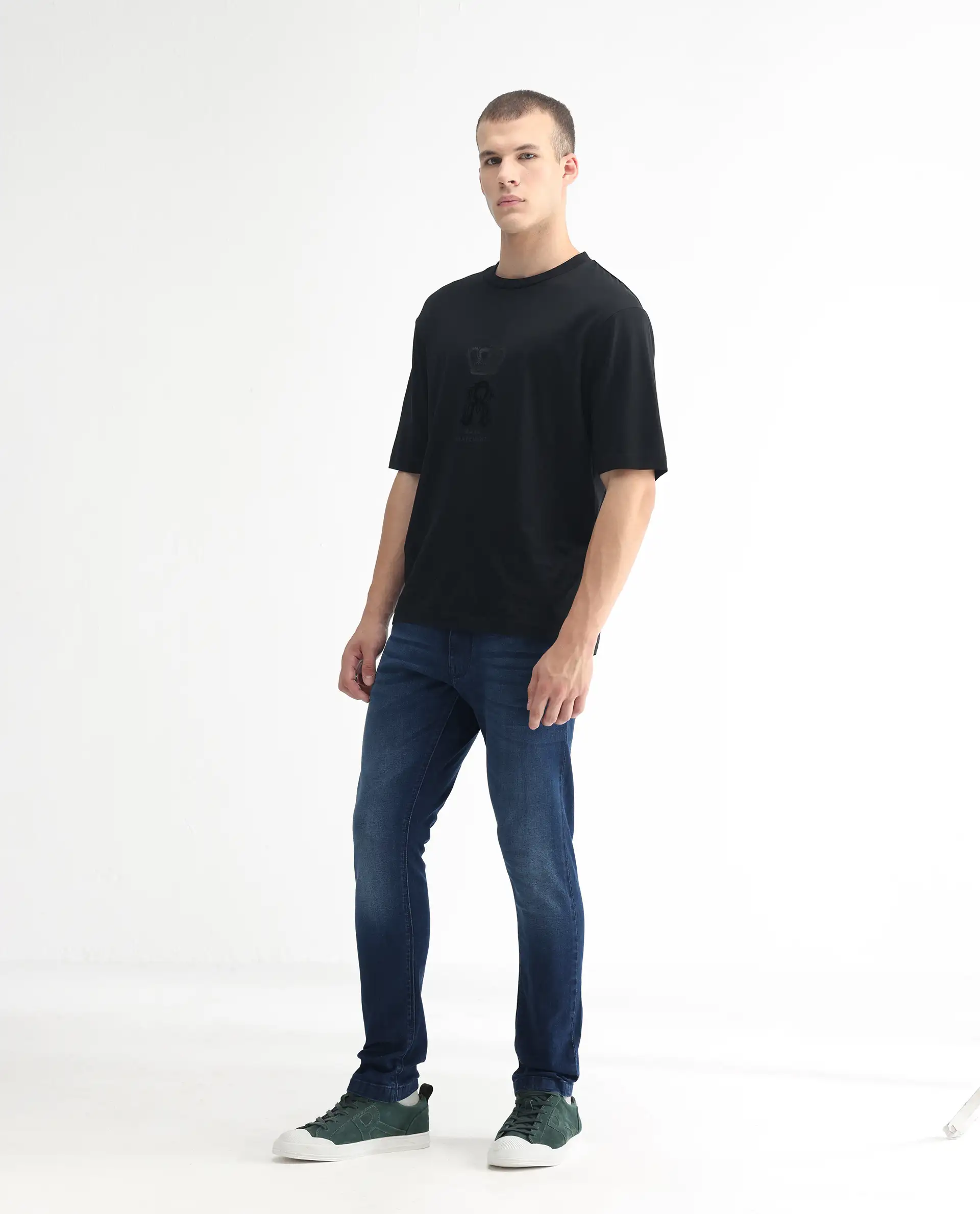 Rare Rabbit Men's Night Blue Cotton Plain Hawk Slim Fit Jeans - Image 5