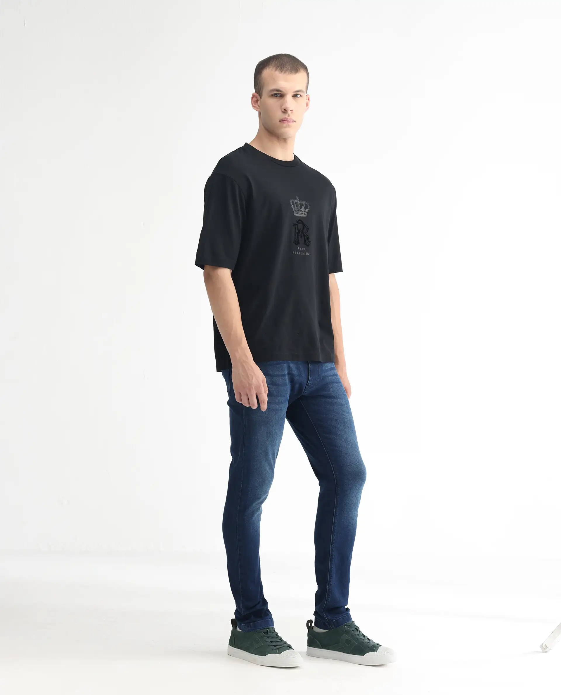 Rare Rabbit Men's Night Blue Cotton Plain Hawk Slim Fit Jeans - Image 6