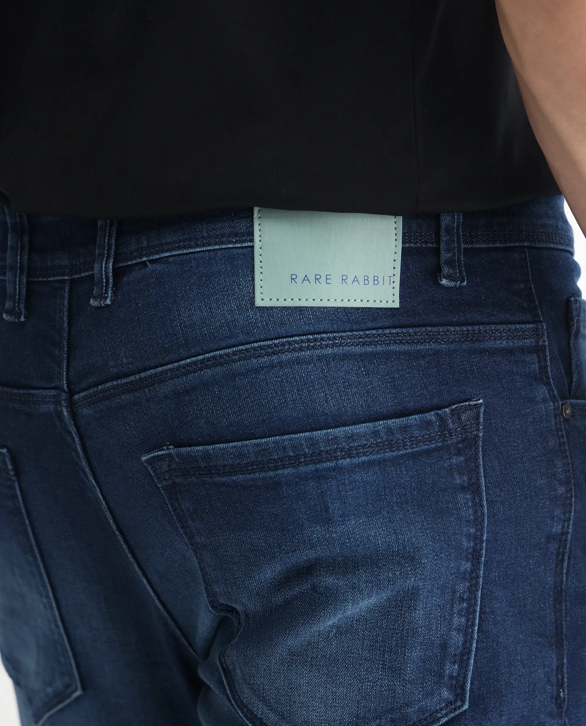 Rare Rabbit Men's Night Blue Cotton Plain Hawk Slim Fit Jeans - Image 8