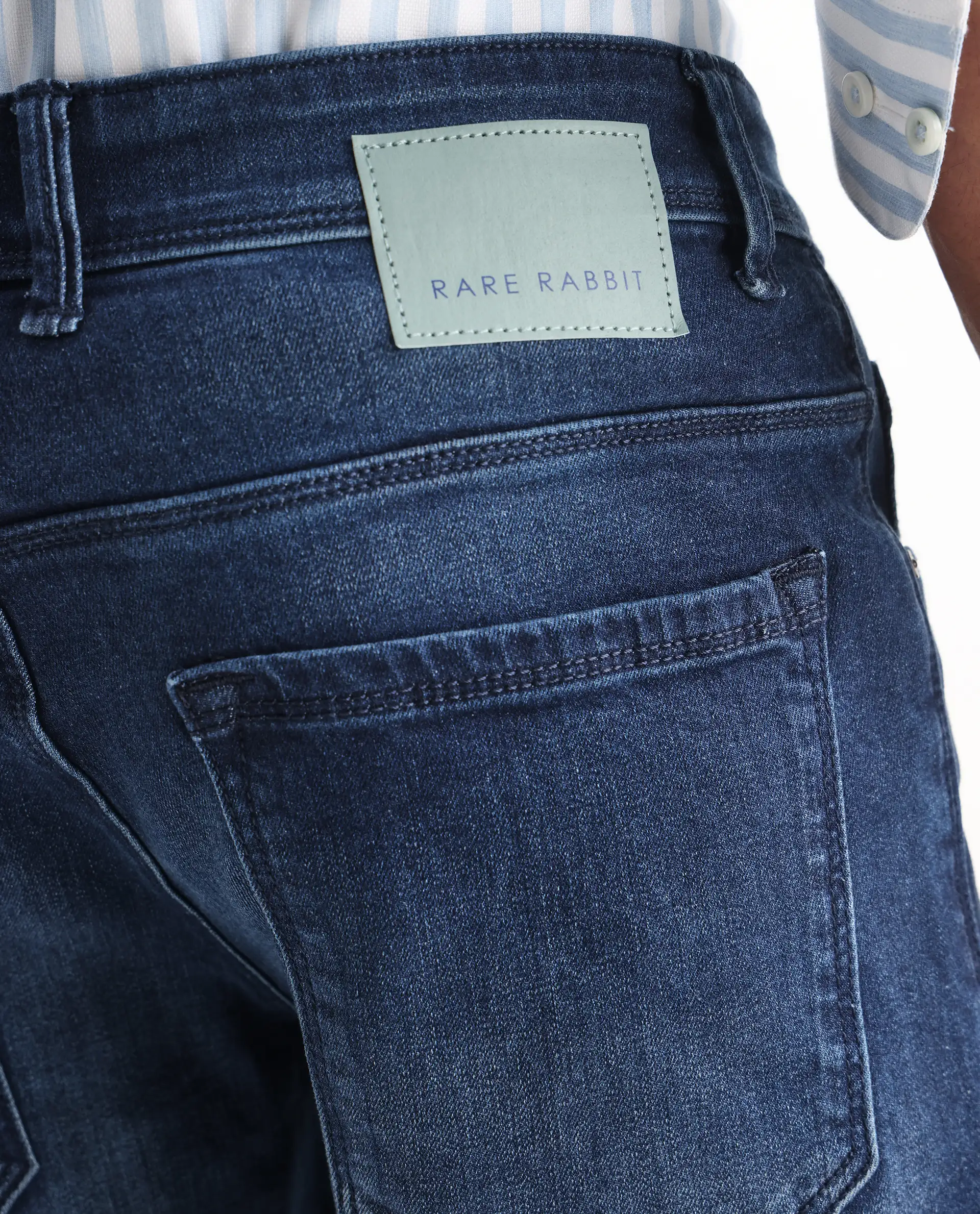 Rare Rabbit Men's Night Dark Blue Cotton Plain Hawk Slim Fit Jeans - Image 9