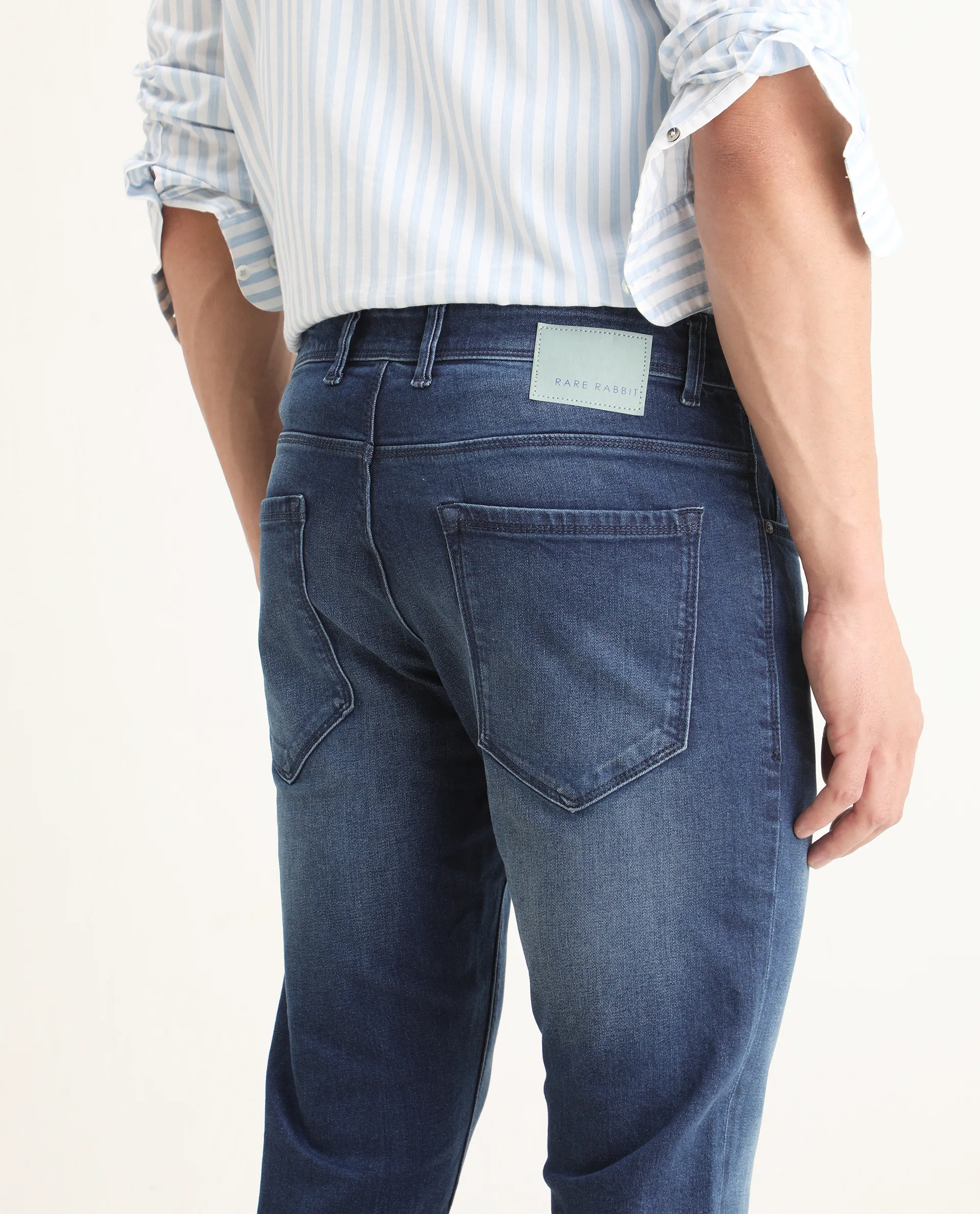 Rare Rabbit Men's Night Dusky Blue Cotton Plain Hawk Slim Fit Jeans - Image 6