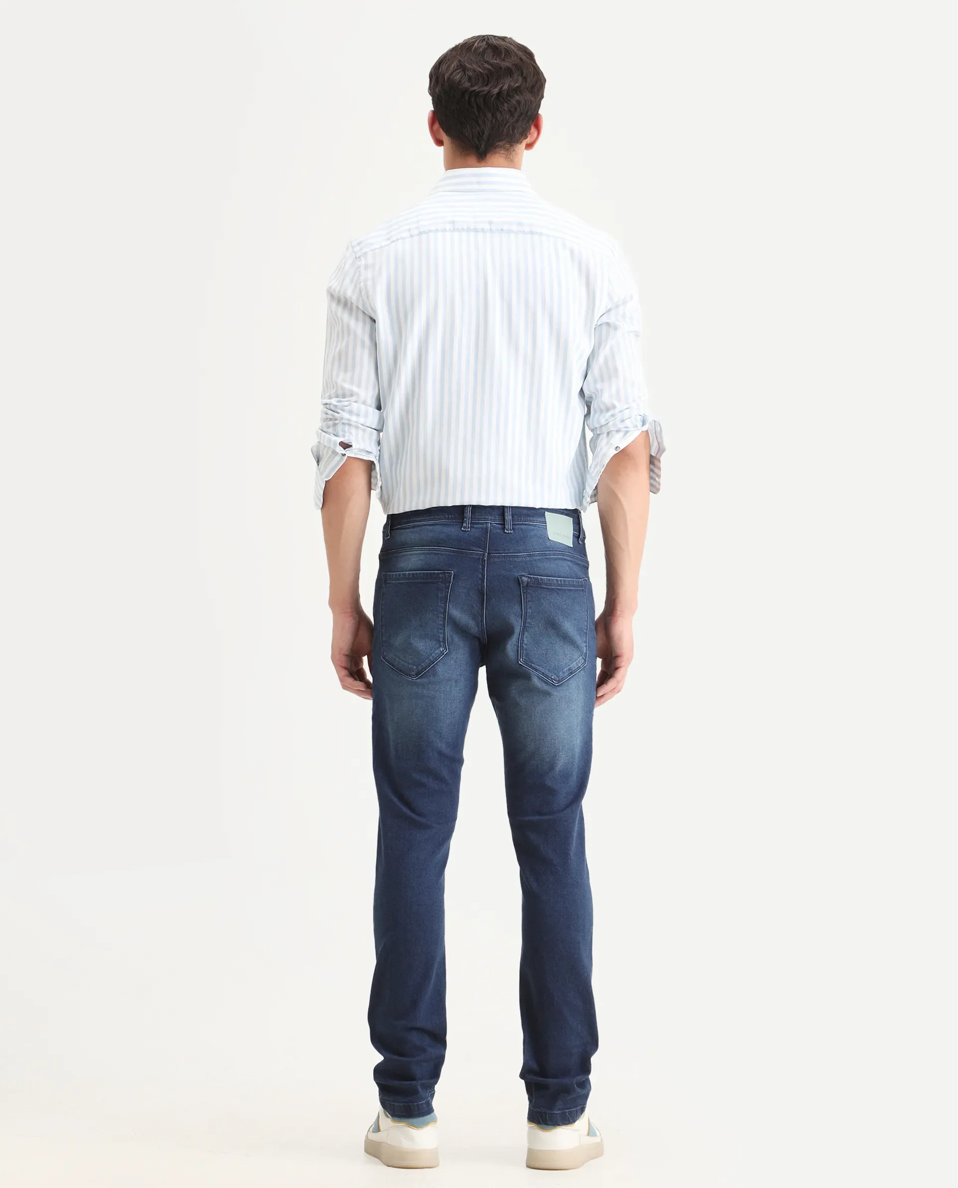 Rare Rabbit Men's Night Dusky Blue Cotton Plain Hawk Slim Fit Jeans - Image 8