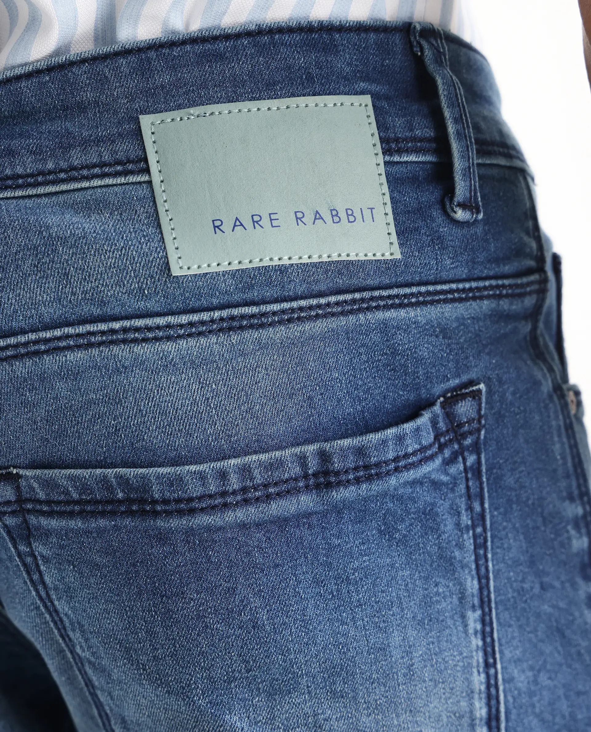 Rare Rabbit Men's Night Light Blue Cotton Plain Hawk Slim Fit Jeans - Image 8