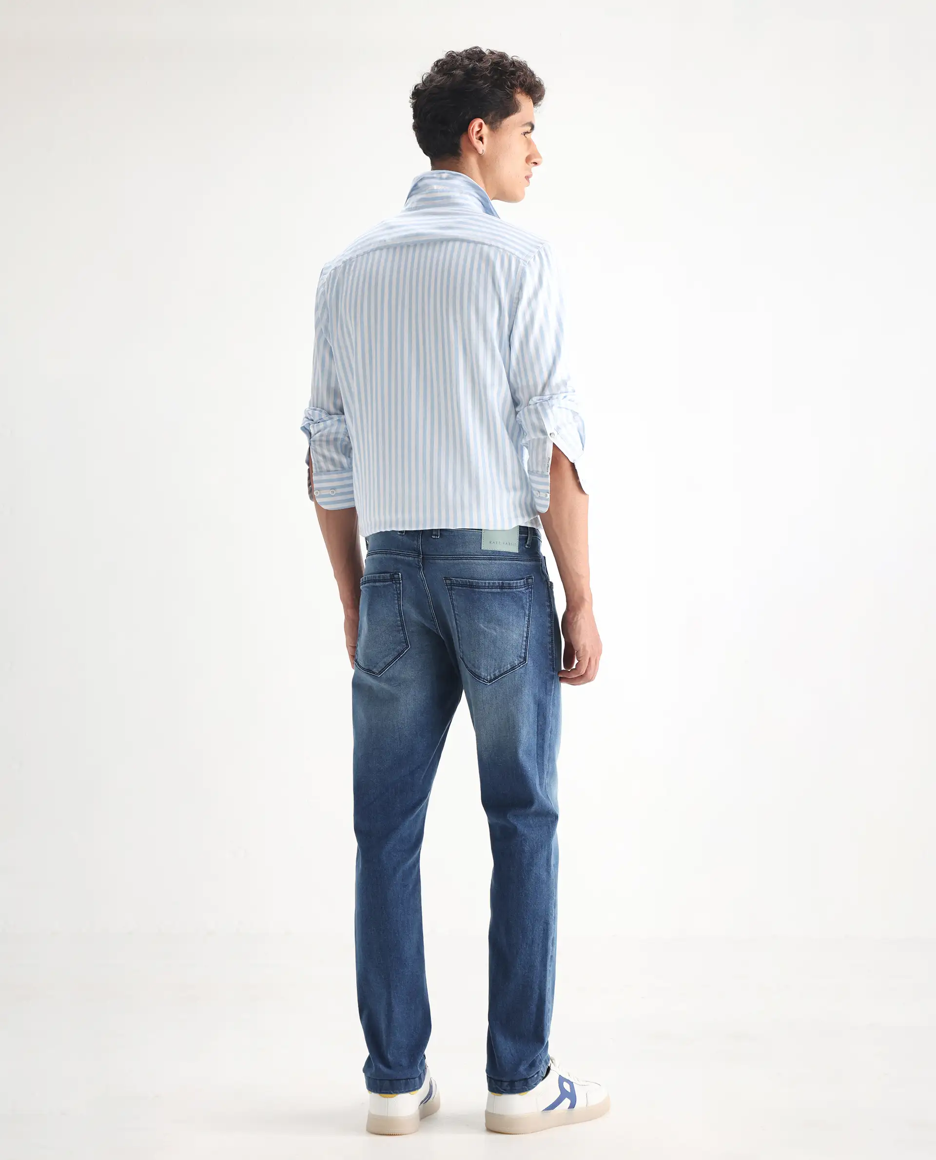 Rare Rabbit Men's Night Light Blue Cotton Plain Hawk Slim Fit Jeans - Image 9