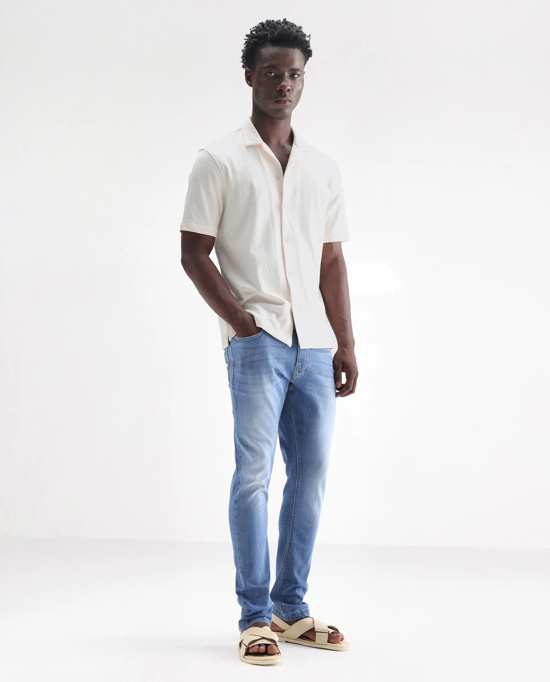 Rare Rabbit Men's Night Pastel Blue Cotton Plain Hawk Slim Fit Jeans - Image 6