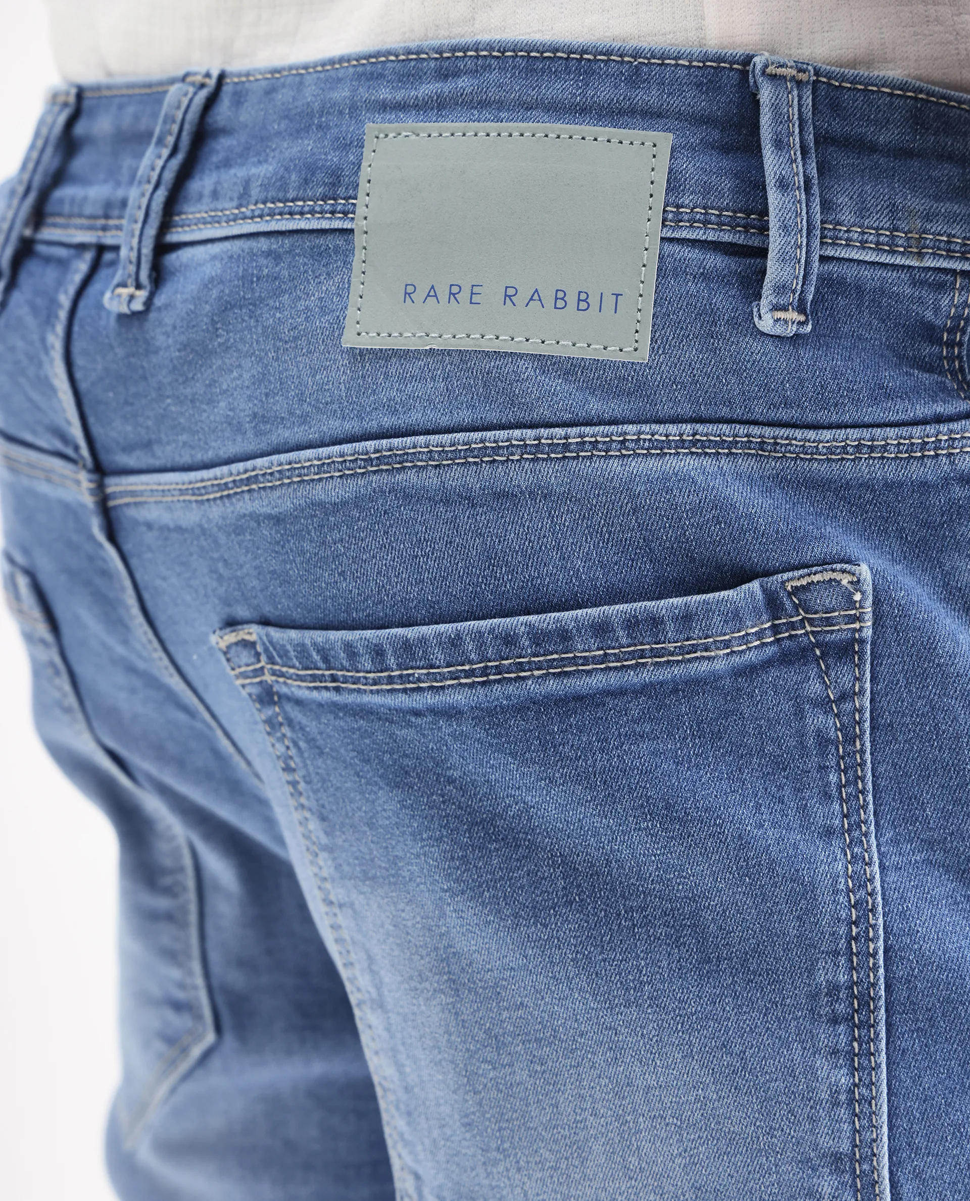 Rare Rabbit Men's Night Pastel Blue Cotton Plain Hawk Slim Fit Jeans - Image 8
