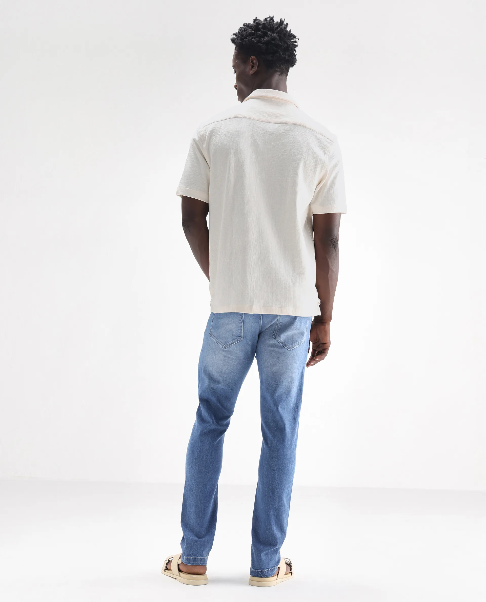 Rare Rabbit Men's Night Pastel Blue Cotton Plain Hawk Slim Fit Jeans - Image 9