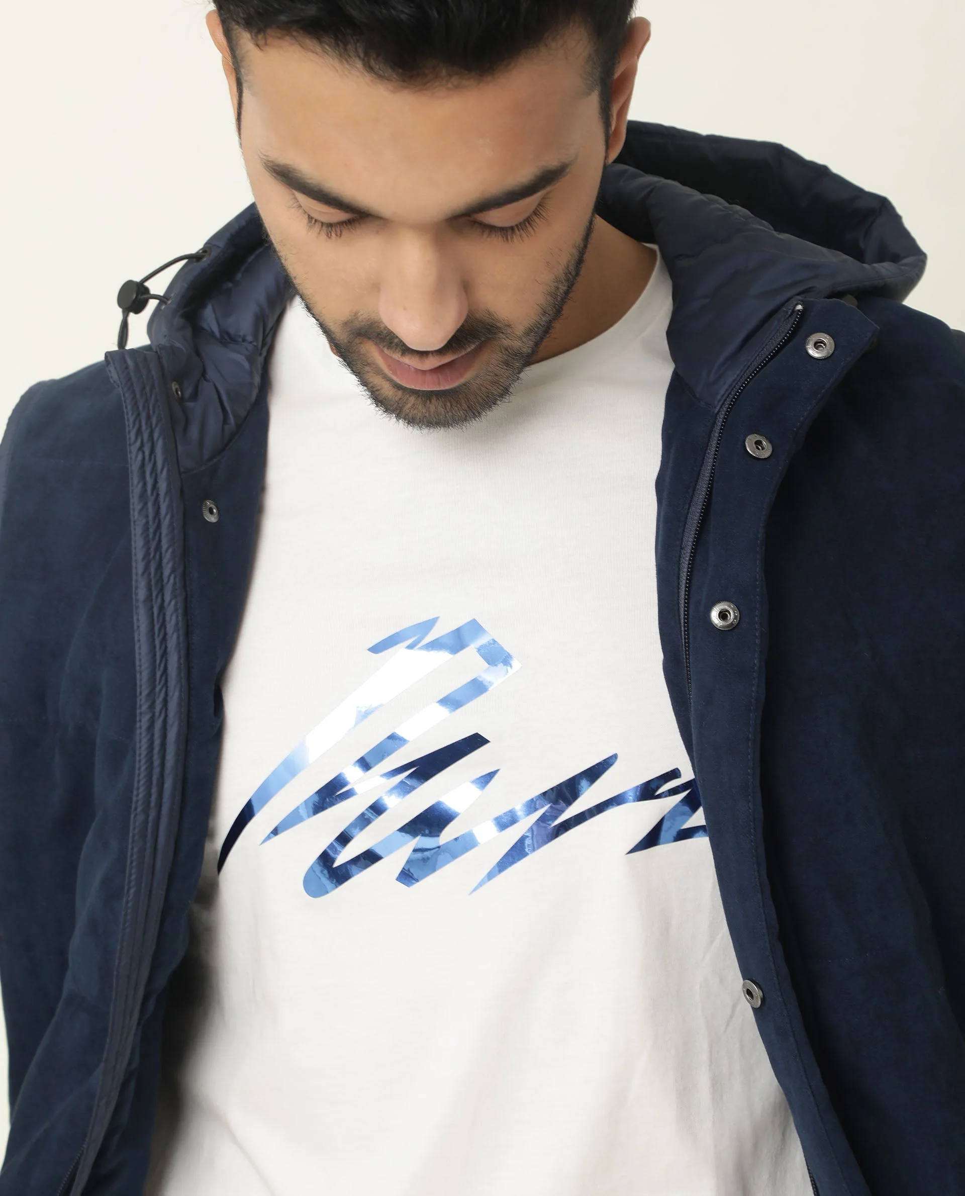 Rare Rabbit Men's Nik White Cotton Graphic Print Slim Fit Half Sleeve Crew Neck T-Shirt - Image 16