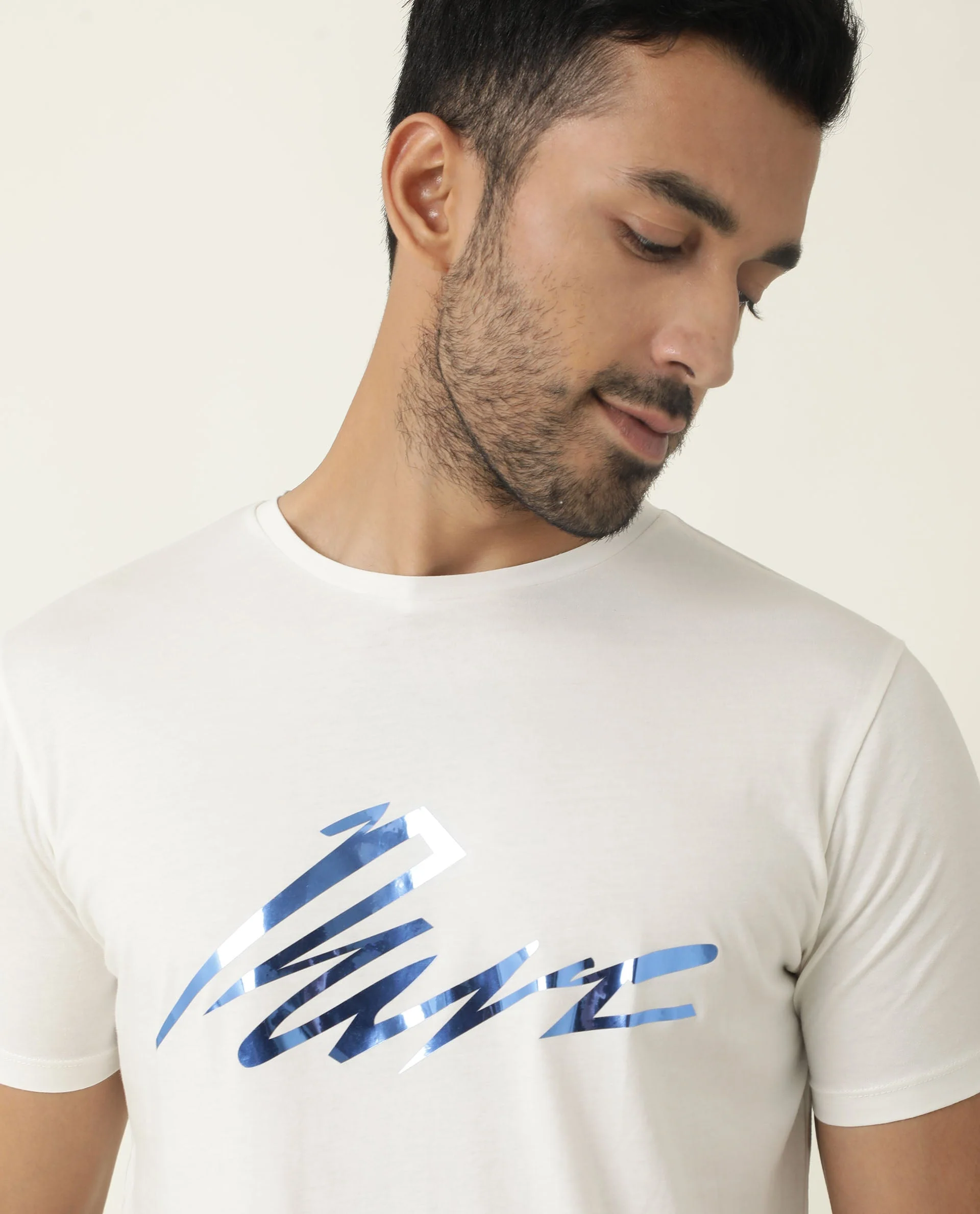 Rare Rabbit Men's Nik White Cotton Graphic Print Slim Fit Half Sleeve Crew Neck T-Shirt - Image 8