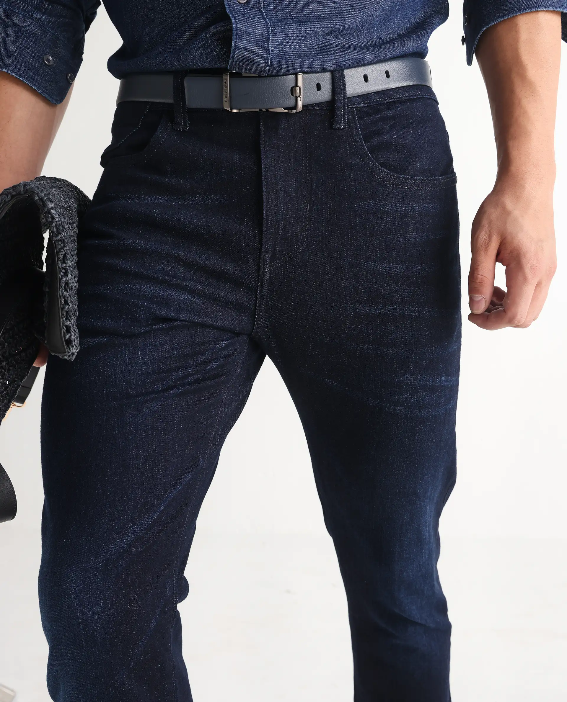Rare Rabbit Men's Nikos Dark Navy Cotton Blend Plain Morris Regular Fit Jeans - Image 2