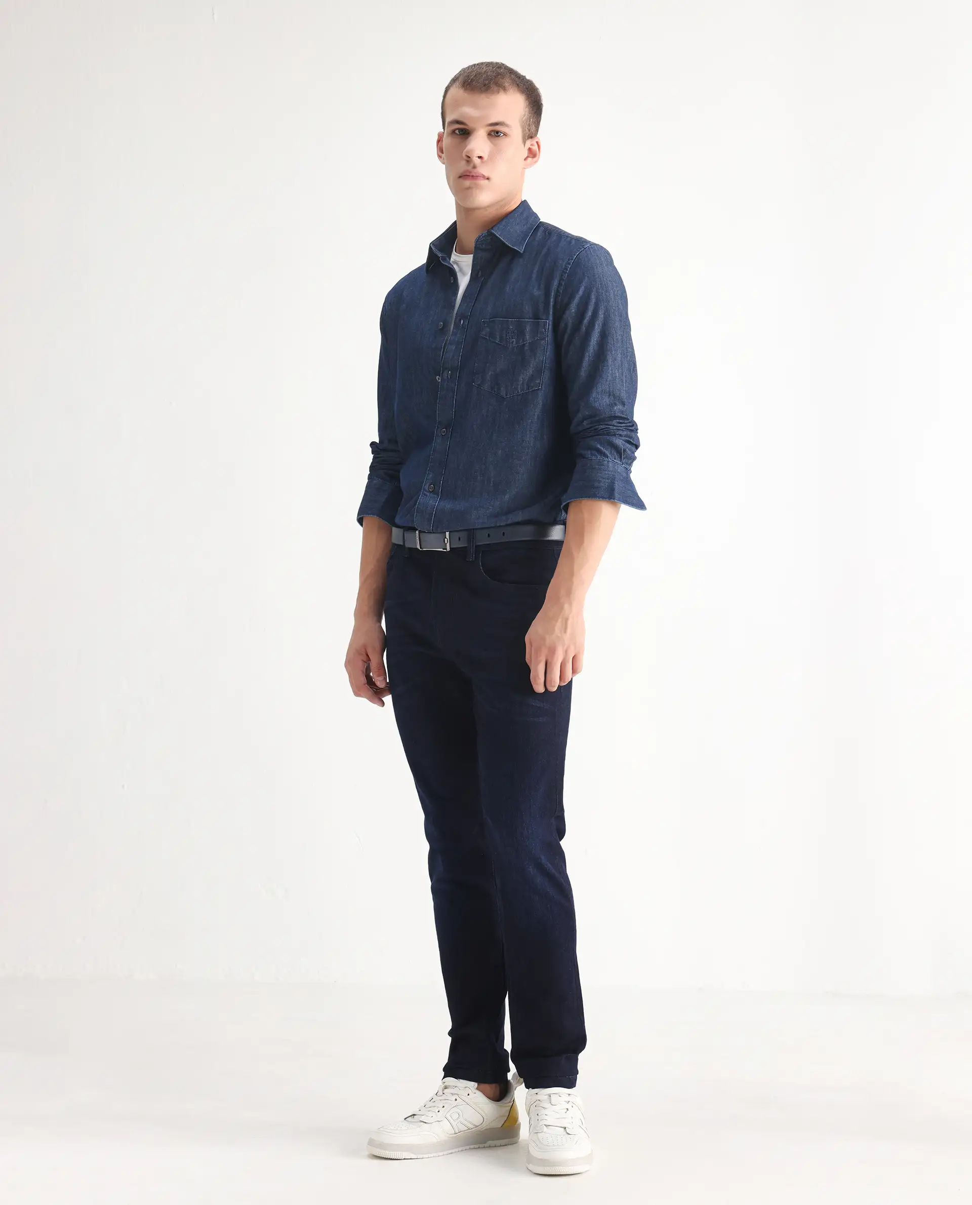 Rare Rabbit Men's Nikos Dark Navy Cotton Blend Plain Morris Regular Fit Jeans - Image 3