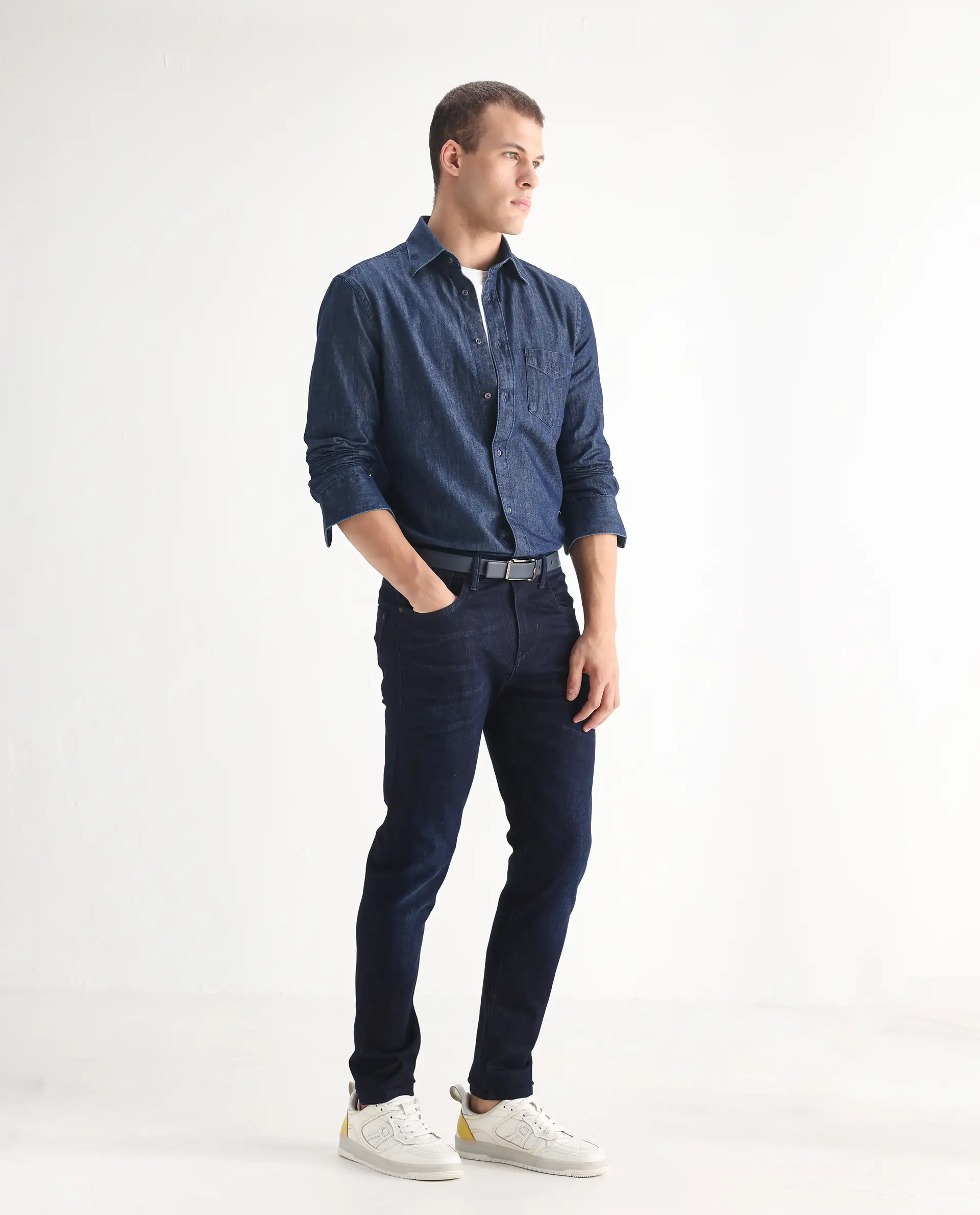 Rare Rabbit Men's Nikos Dark Navy Cotton Blend Plain Morris Regular Fit Jeans - Image 4