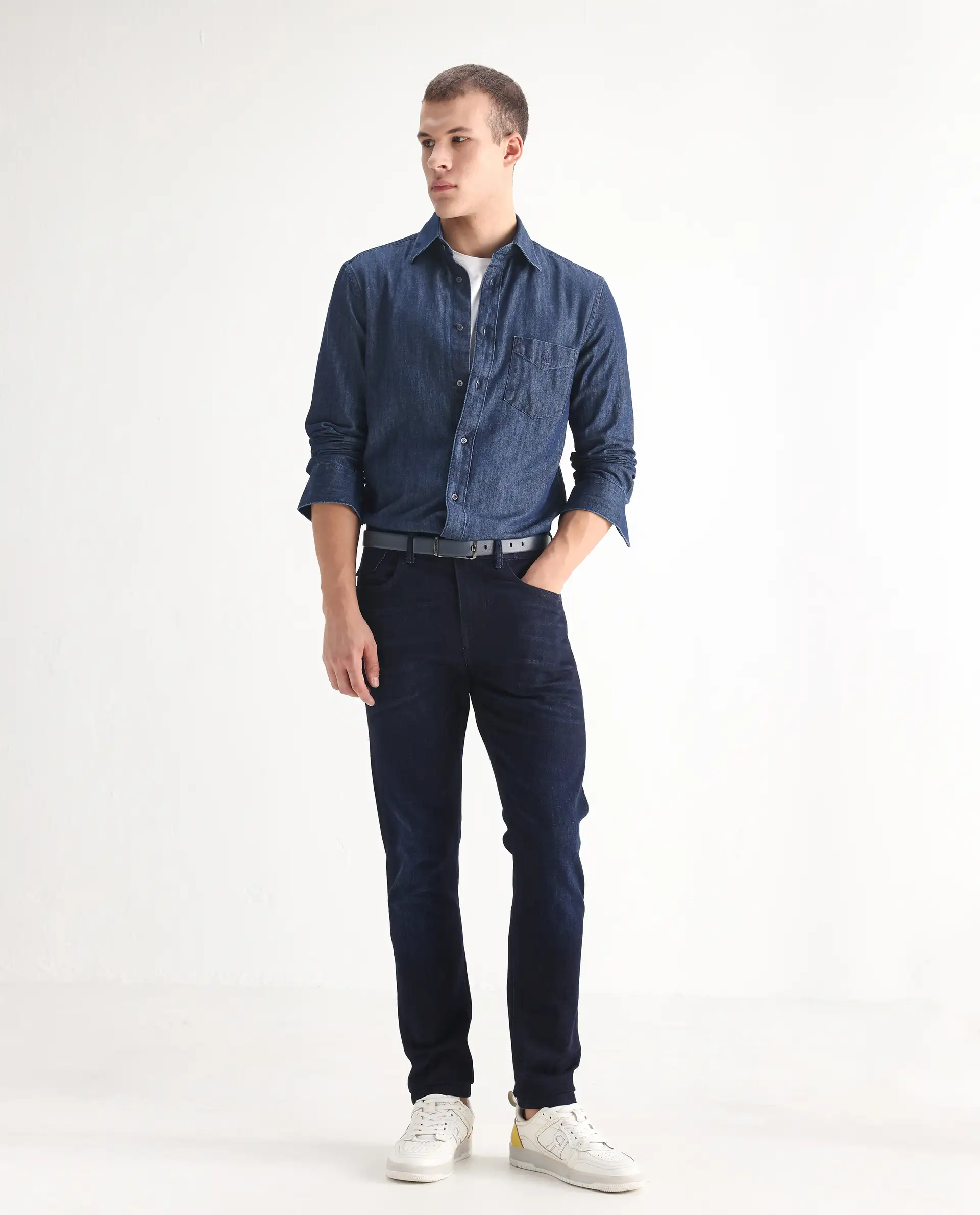 Rare Rabbit Men's Nikos Dark Navy Cotton Blend Plain Morris Regular Fit Jeans - Image 5