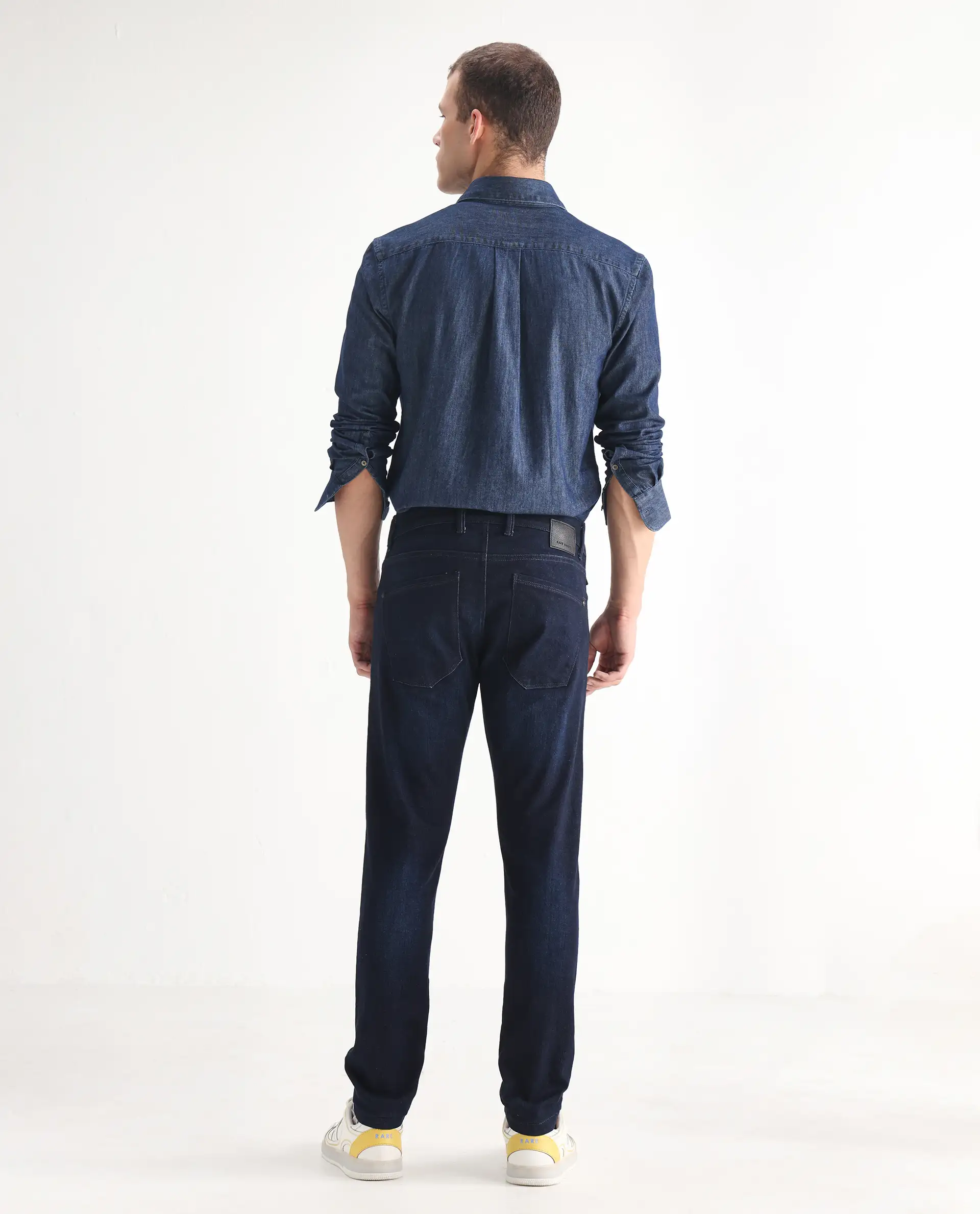 Rare Rabbit Men's Nikos Dark Navy Cotton Blend Plain Morris Regular Fit Jeans - Image 9