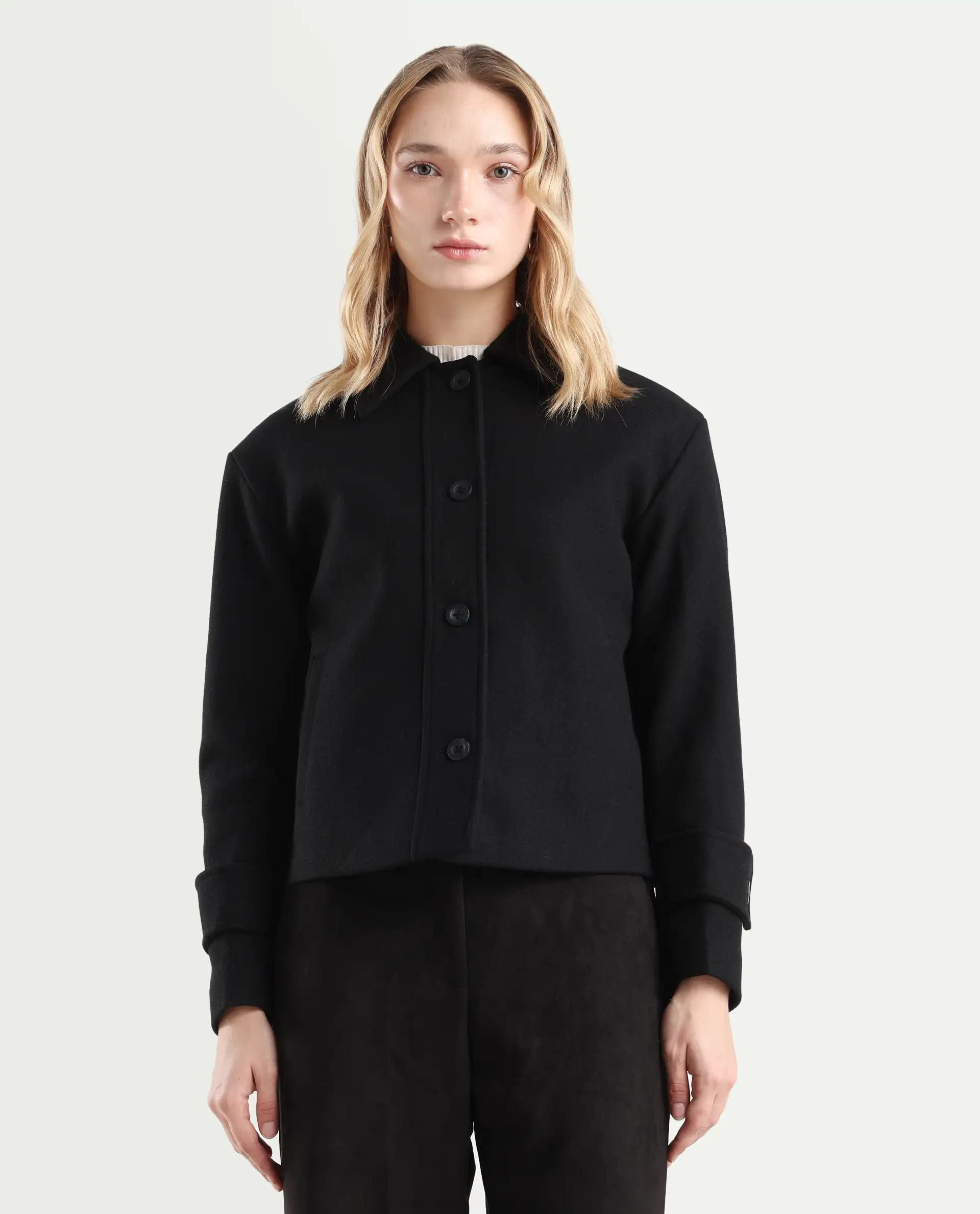 Rareism Women's Nikzo Black Polyester Blend Spread Collar Regular Fit Jacket - Image 3