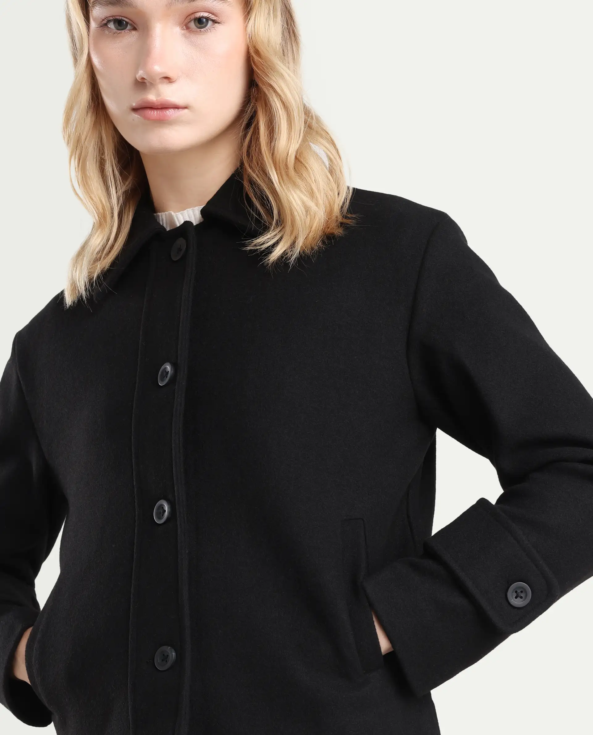Rareism Women's Nikzo Black Polyester Blend Spread Collar Regular Fit Jacket - Image 4