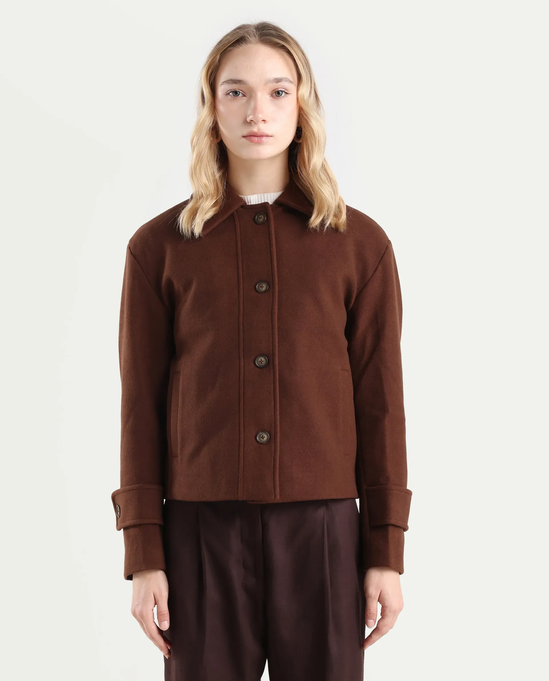 Rareism Women's Nikzo Brown Polyester Blend Spread Collar Regular Fit Jacket - Image 4