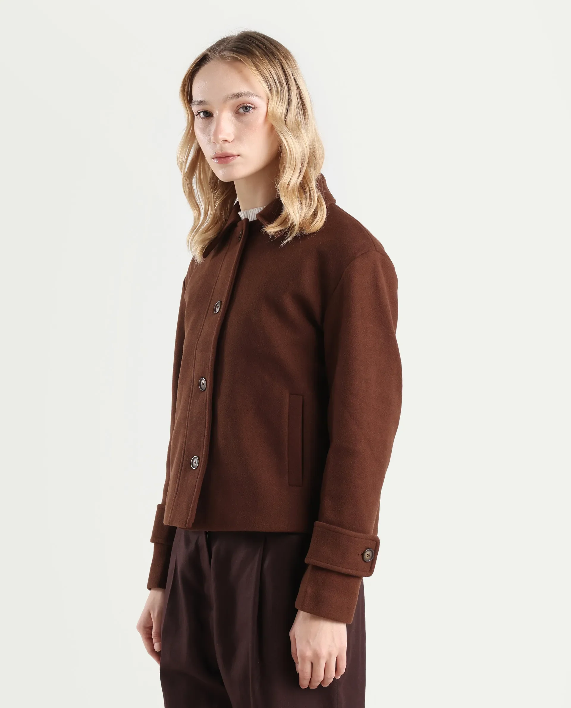 Rareism Women's Nikzo Brown Polyester Blend Spread Collar Regular Fit Jacket - Image 5