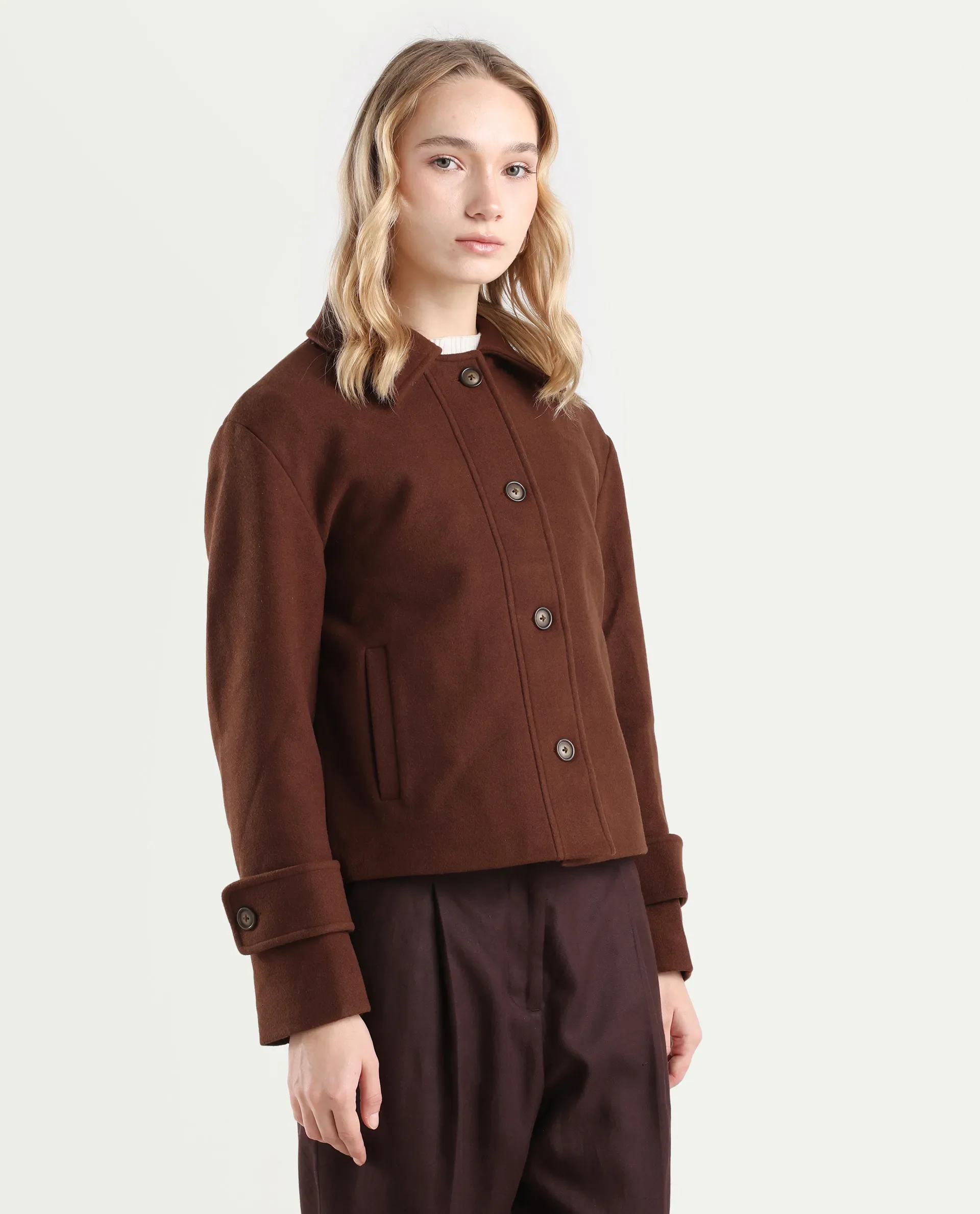 Rareism Women's Nikzo Brown Polyester Blend Spread Collar Regular Fit Jacket - Image 6