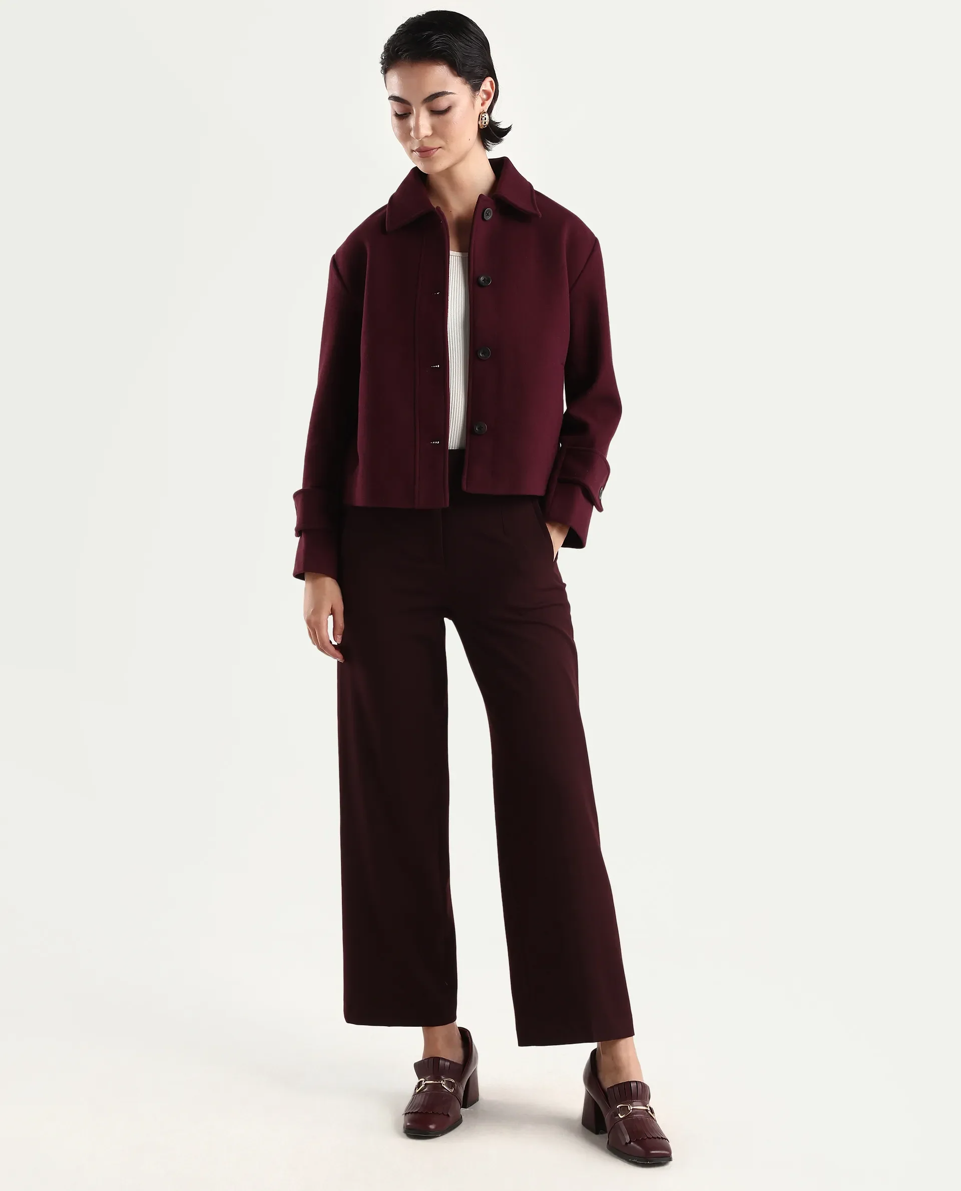 Rareism Women's Nikzo Wine Polyester Blend Spread Collar Regular Fit Jacket - Image 2