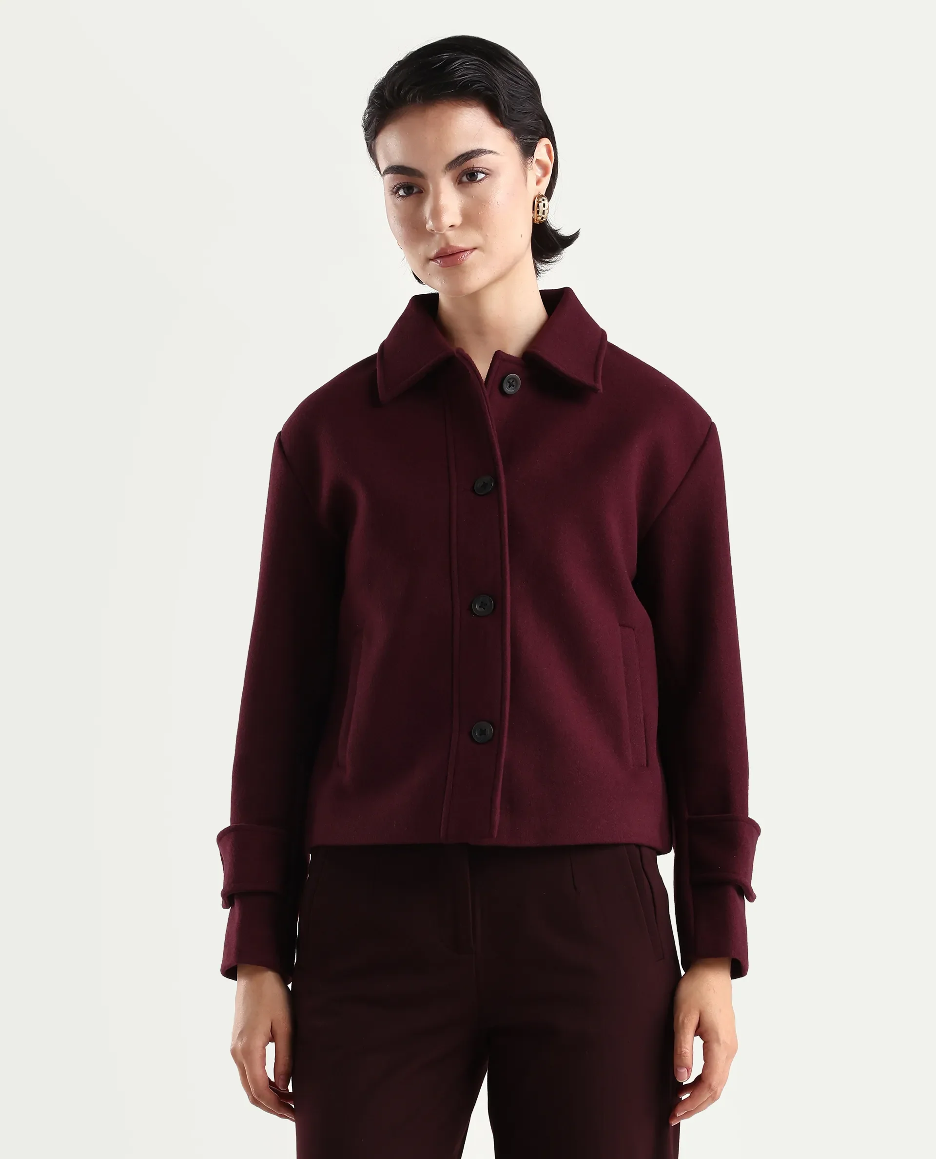 Rareism Women's Nikzo Wine Polyester Blend Spread Collar Regular Fit Jacket - Image 3