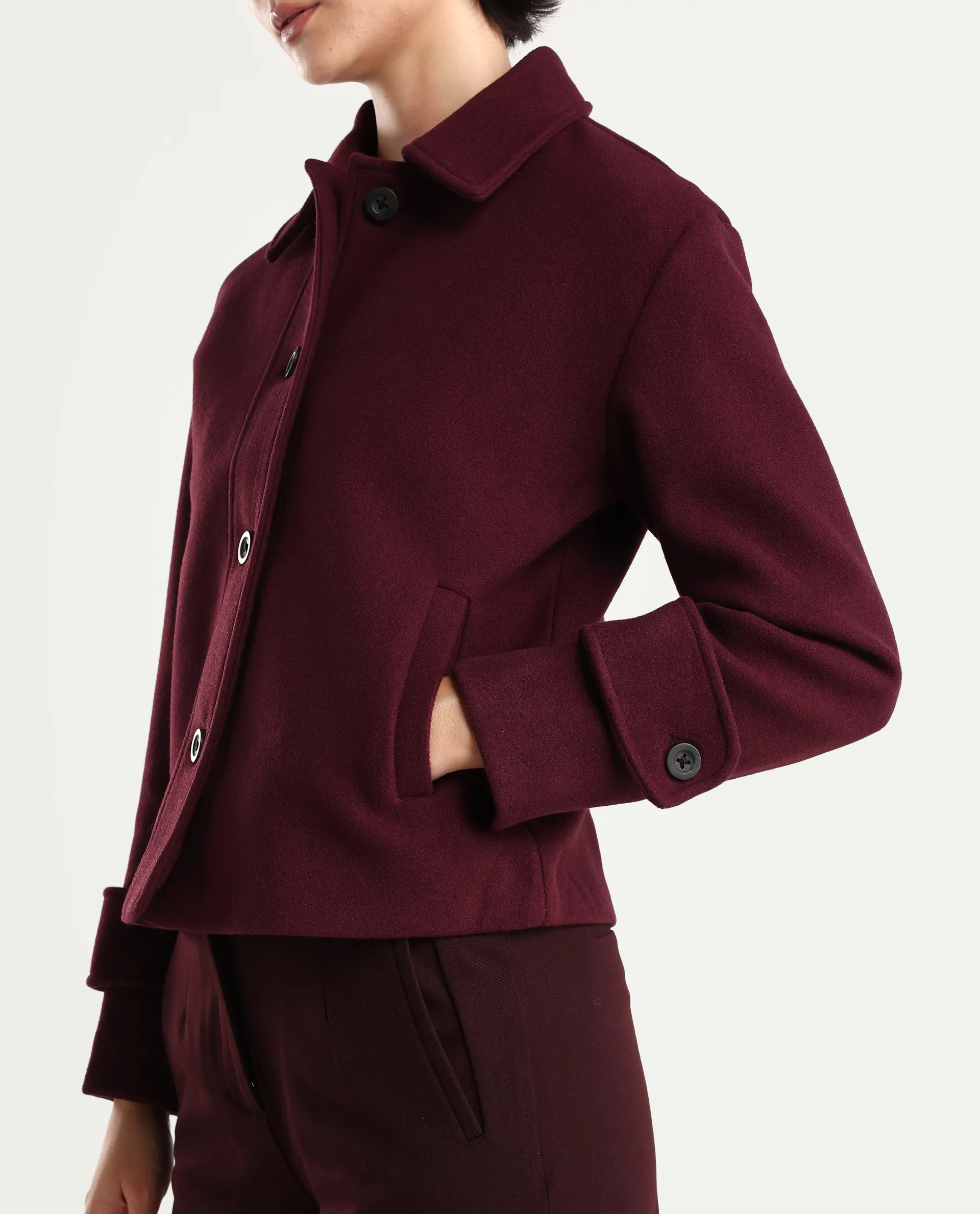 Rareism Women's Nikzo Wine Polyester Blend Spread Collar Regular Fit Jacket - Image 4