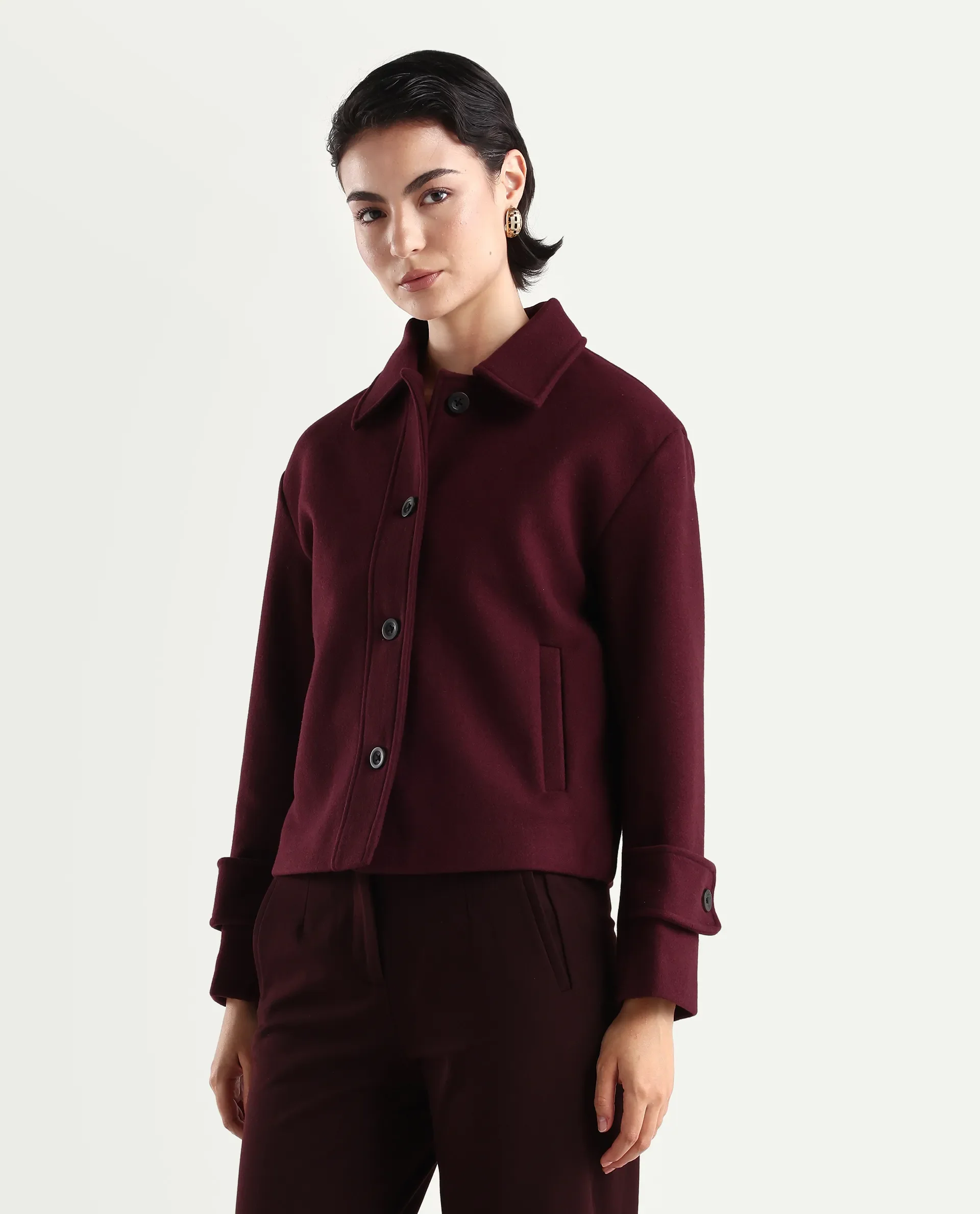 Rareism Women's Nikzo Wine Polyester Blend Spread Collar Regular Fit Jacket - Image 5