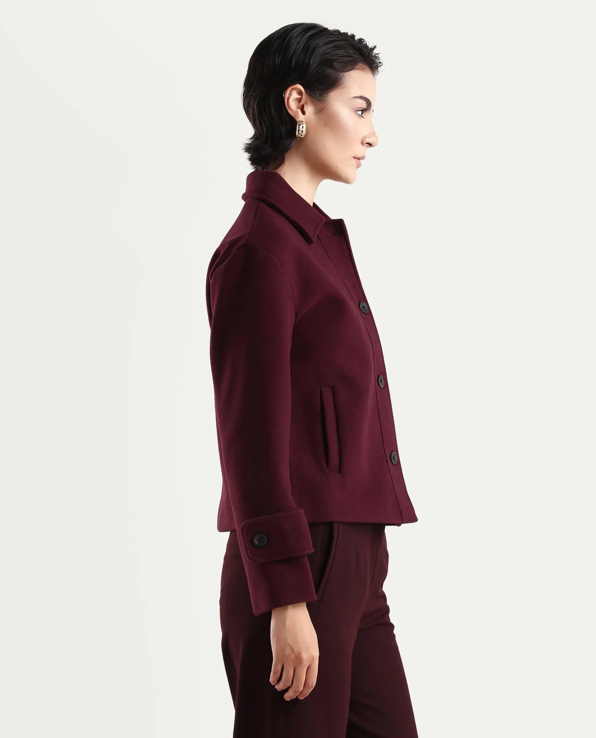Rareism Women's Nikzo Wine Polyester Blend Spread Collar Regular Fit Jacket - Image 6