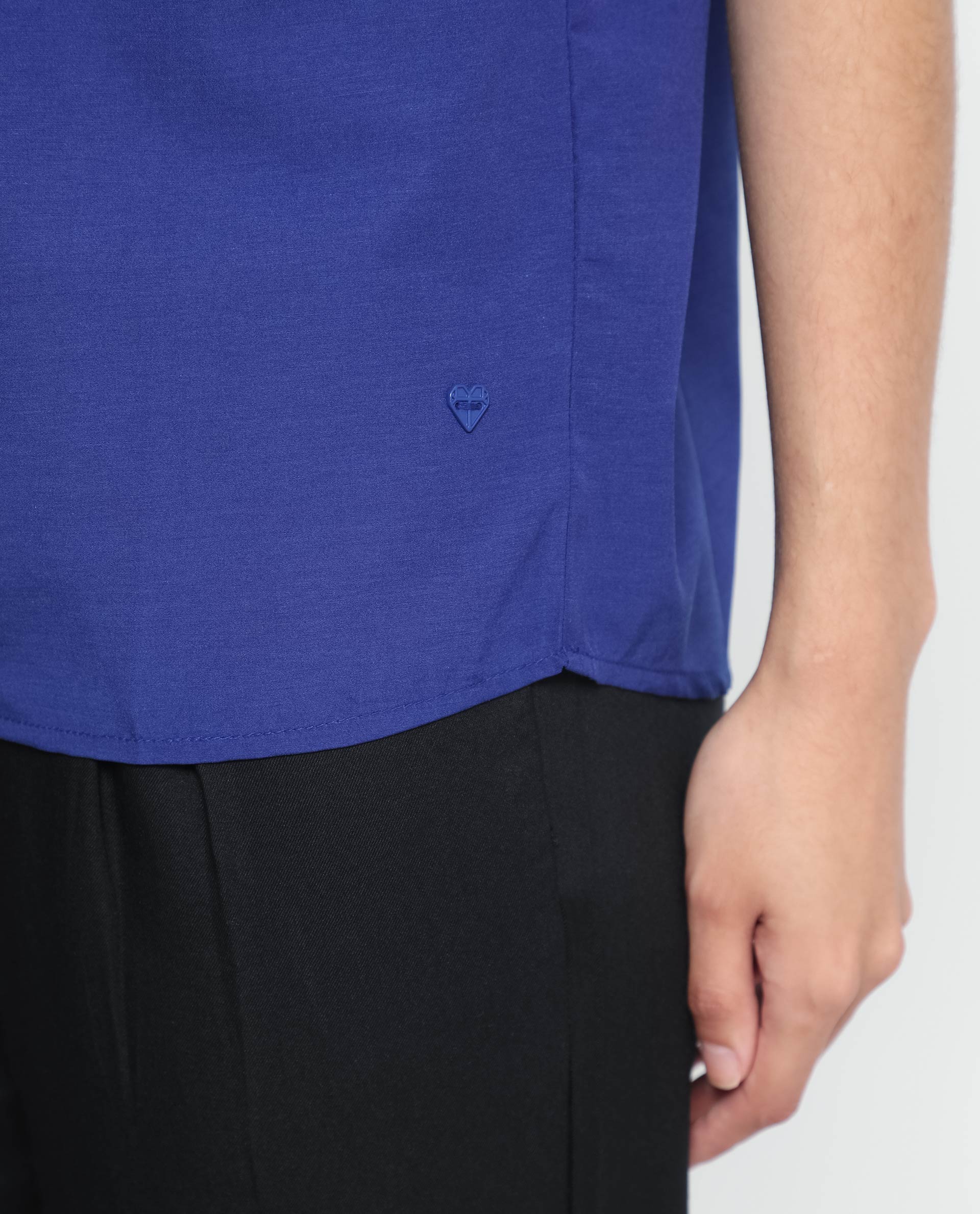 Rareism Women's Nilgan Blue Polyester Spread Collar Plain Cuffed Sleeve Regular Fit Top - Image 2