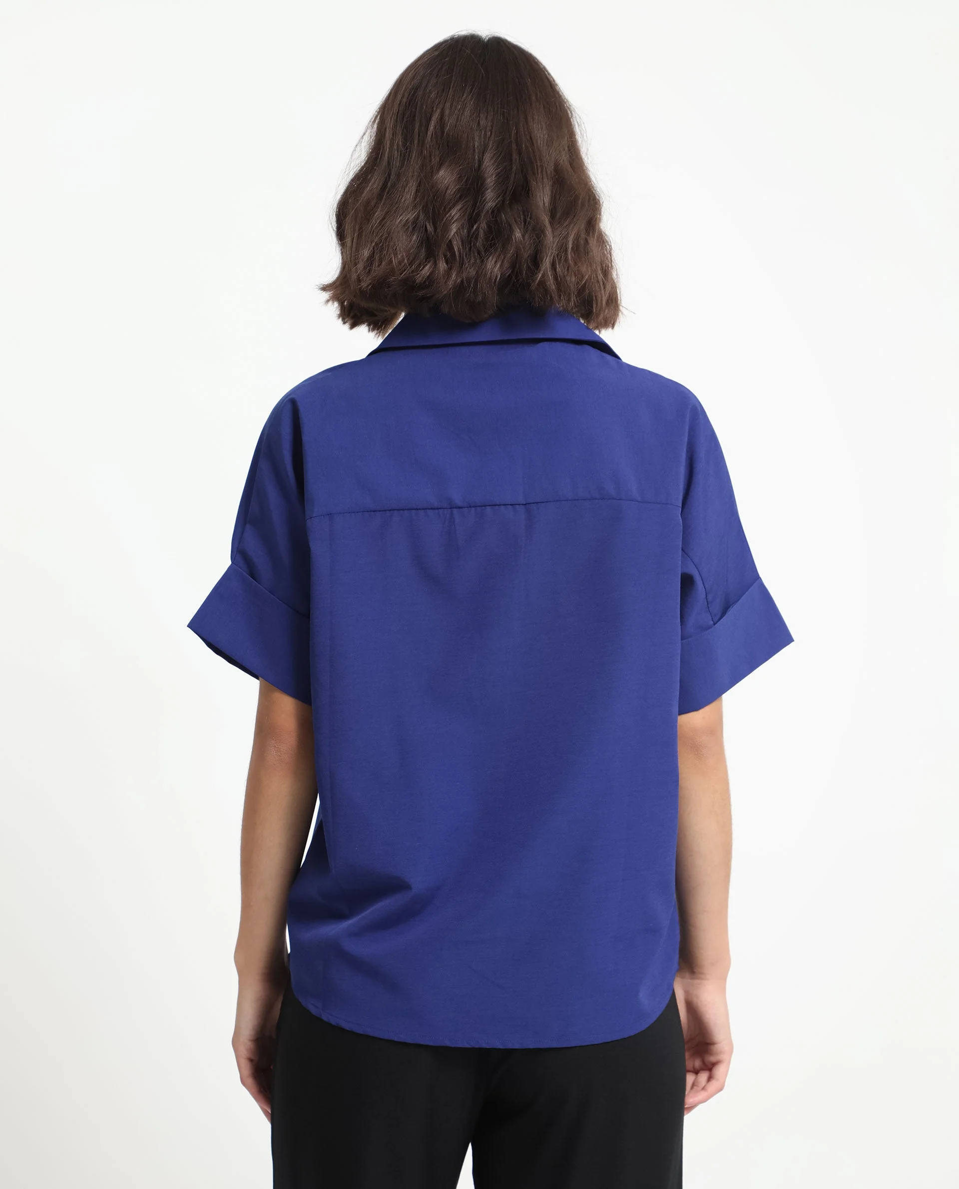 Rareism Women's Nilgan Blue Polyester Spread Collar Plain Cuffed Sleeve Regular Fit Top - Image 9