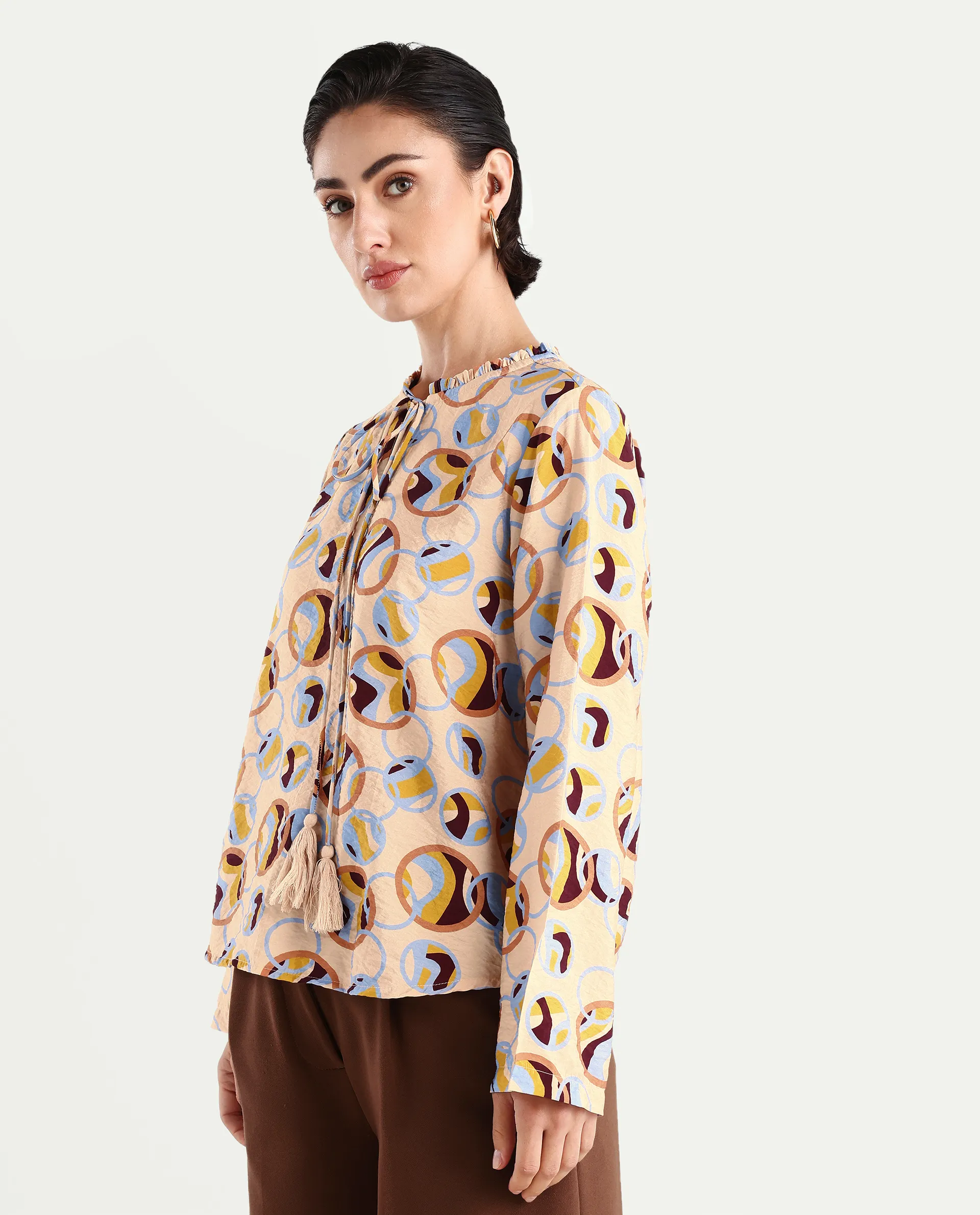 Rareism Women's Nili Multi Nylon Blend Sweetheart Neck Abstract Print Ruffled Sleeve Regular Fit Top - Image 5