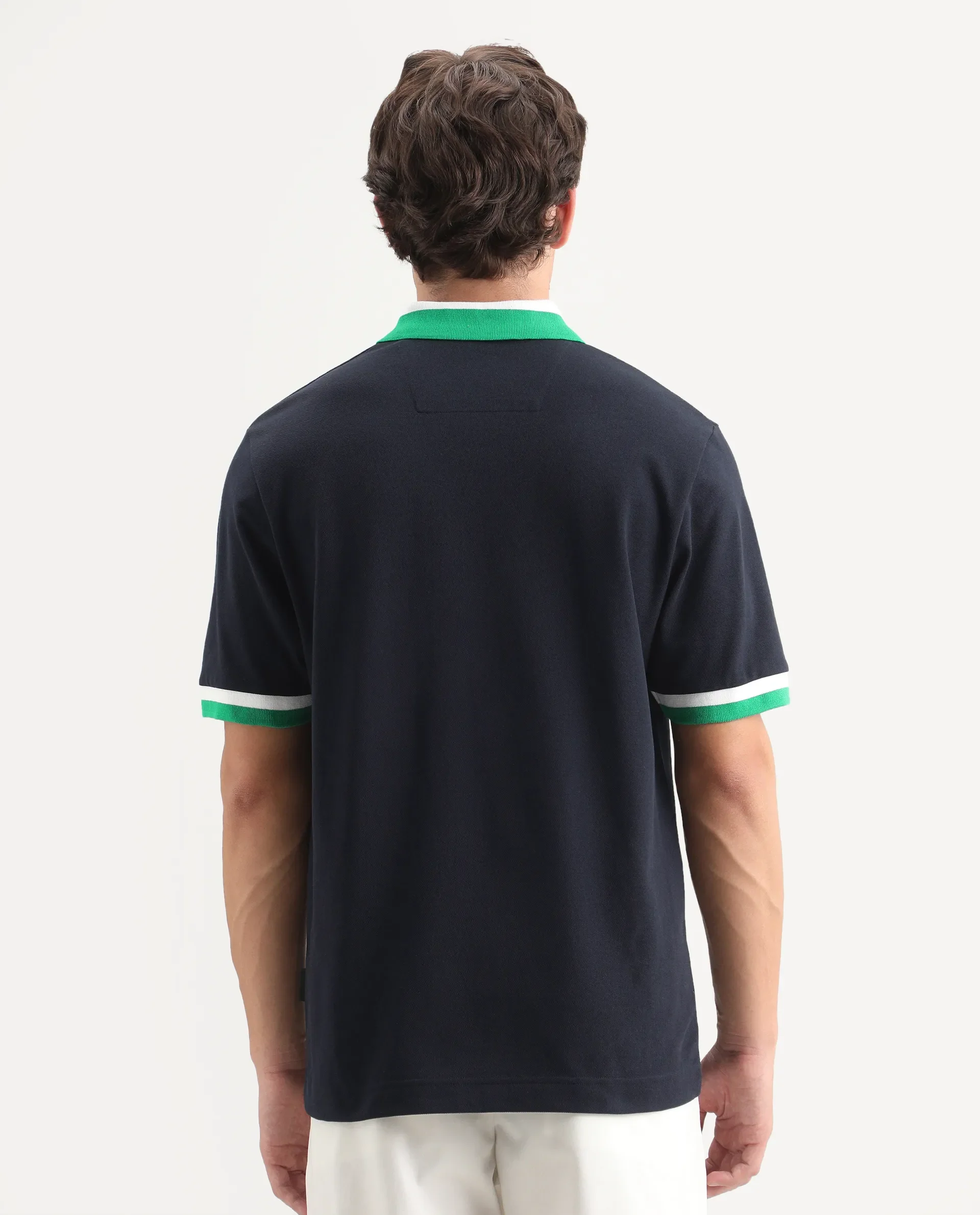 Rare Rabbit Men's Nilo Navy Cotton Spread Collar Button Regular Fit Plain Polo - Image 7