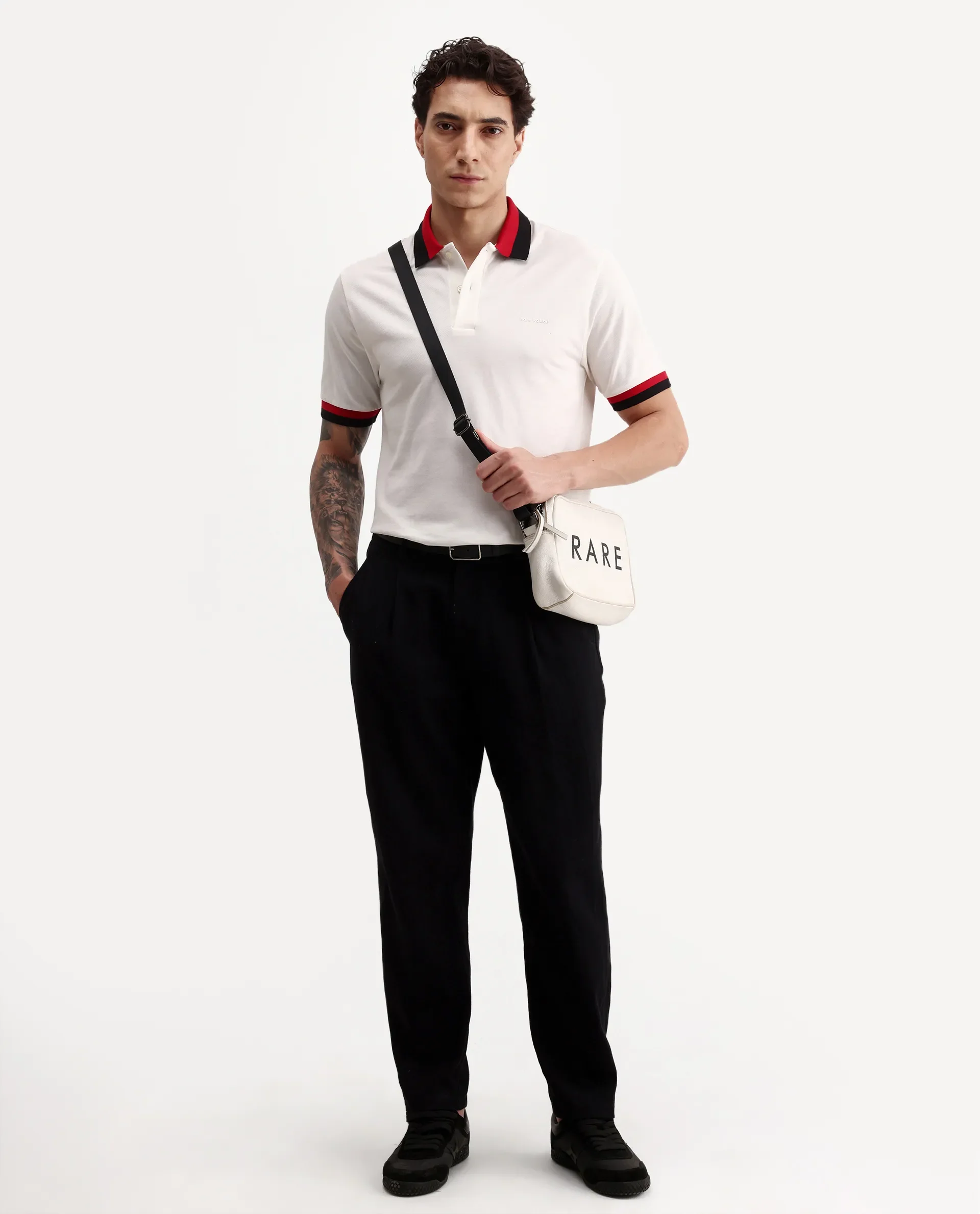 Rare Rabbit Men's Nilo White Cotton Spread Collar Button Regular Fit Plain Polo - Image 2
