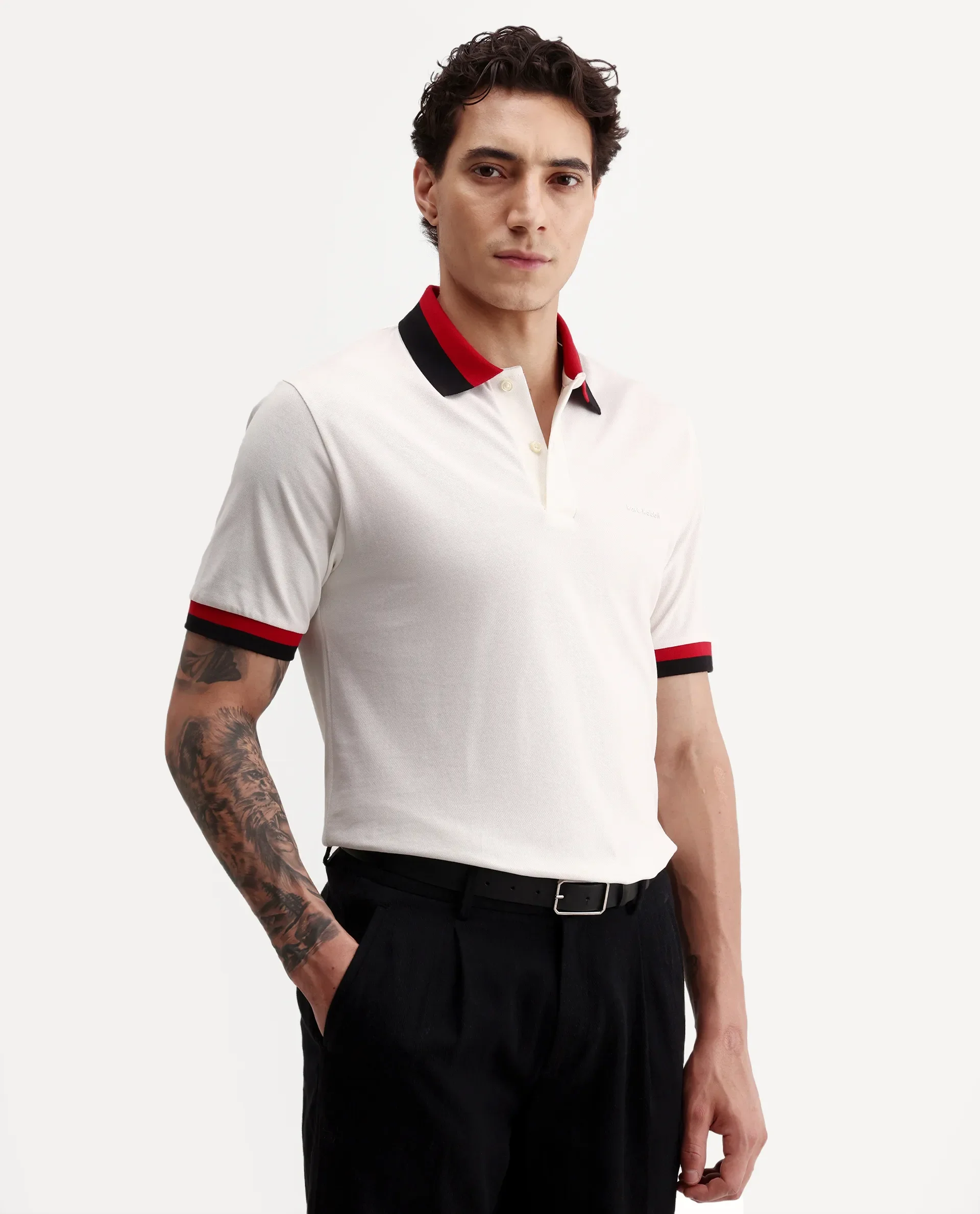Rare Rabbit Men's Nilo White Cotton Spread Collar Button Regular Fit Plain Polo - Image 6