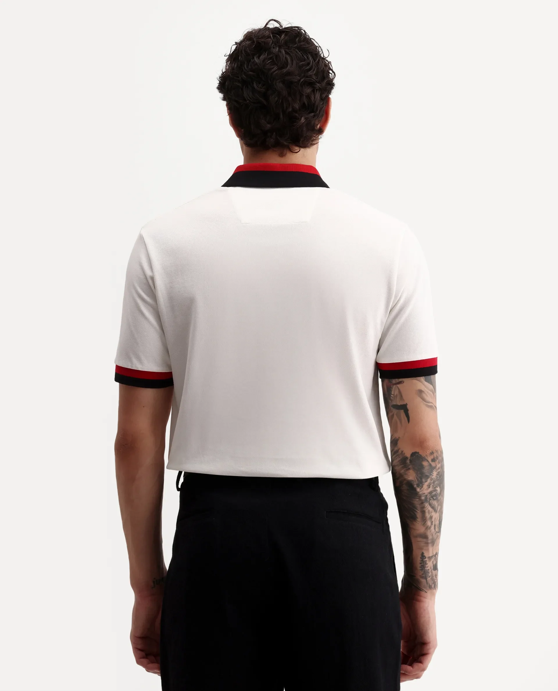 Rare Rabbit Men's Nilo White Cotton Spread Collar Button Regular Fit Plain Polo - Image 7