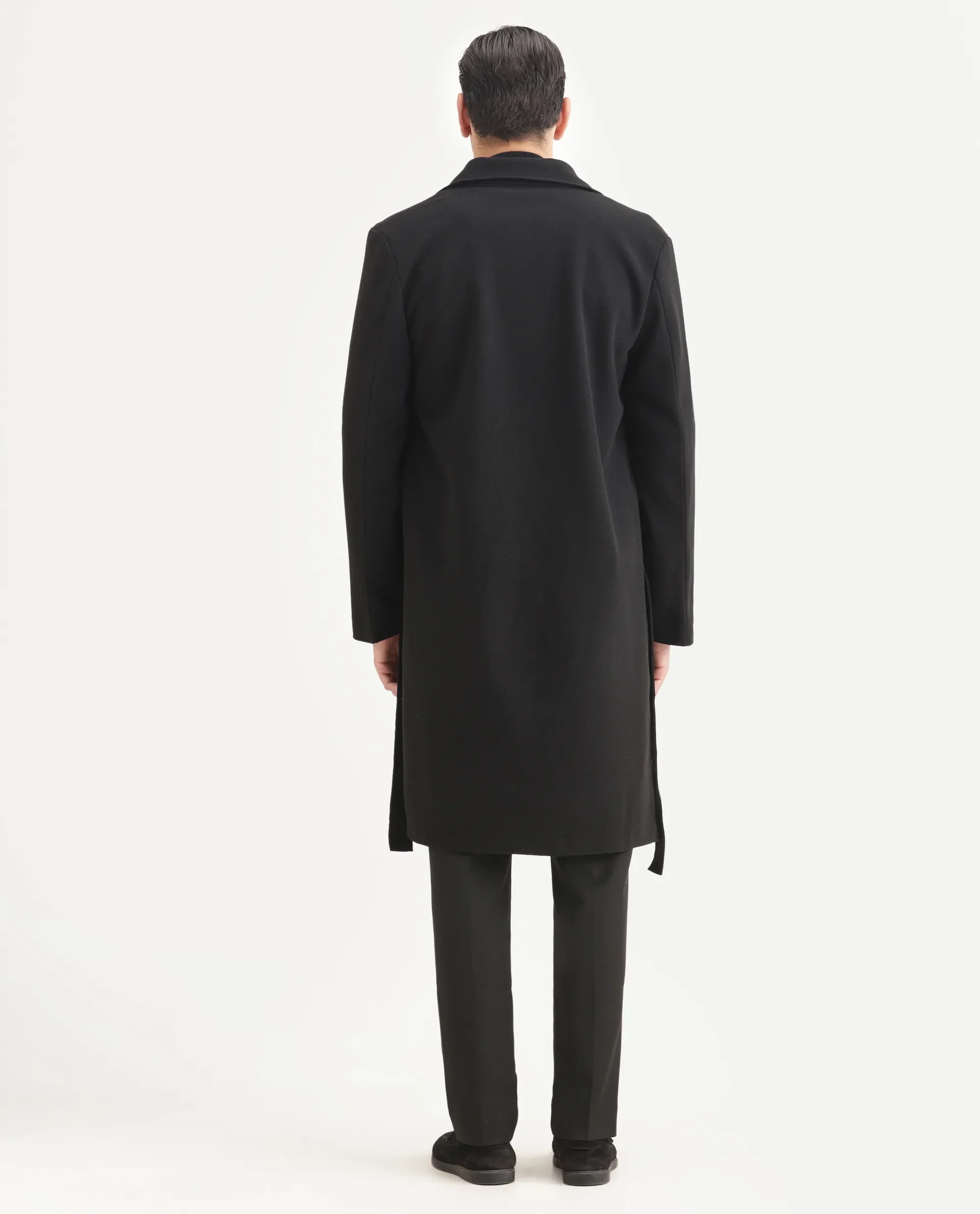 Rare Rabbit Men's Nima Black Polyester Blend Fabric Collared Neck Relaxed Plain Coat - Image 6